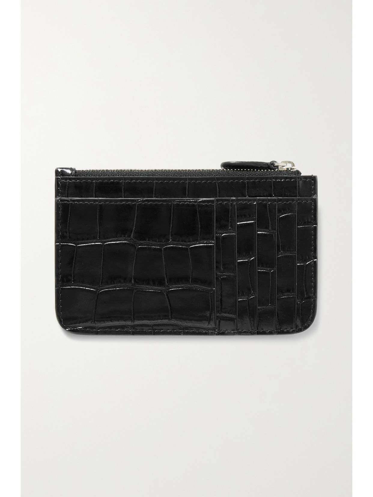 Balenciaga Cash Printed Croc-effect Leather Cardholder In Black