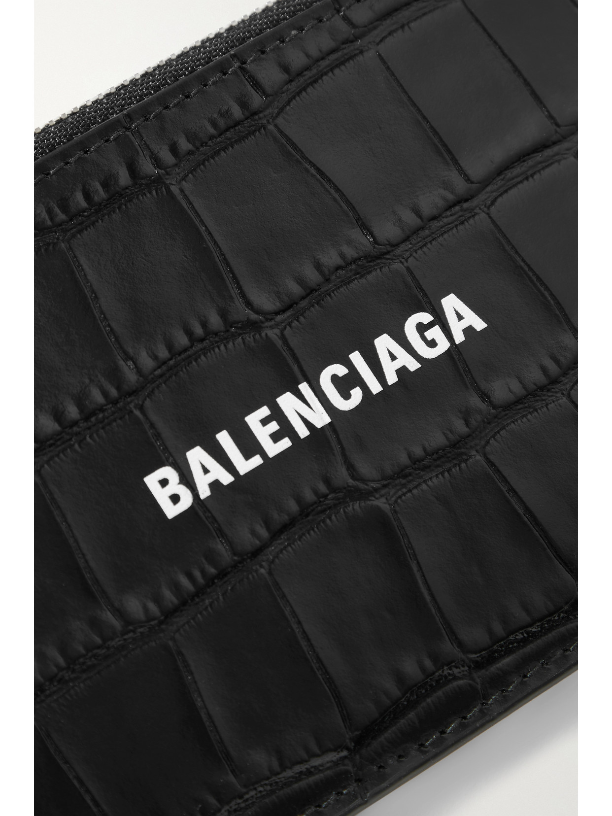 Balenciaga Cash Printed Croc-effect Leather Cardholder In Black