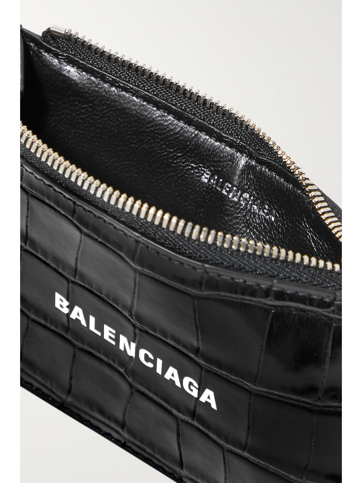 Balenciaga Cash Printed Croc-effect Leather Cardholder In Black
