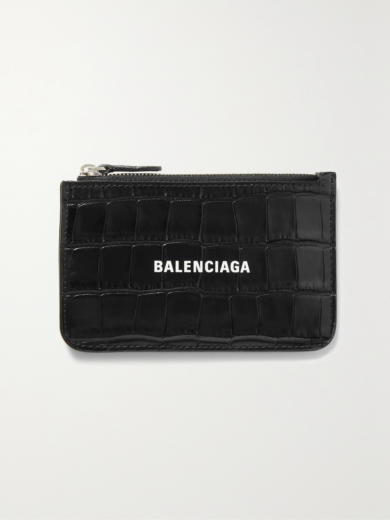 Balenciaga Cash Printed Croc-effect Leather Cardholder In Black