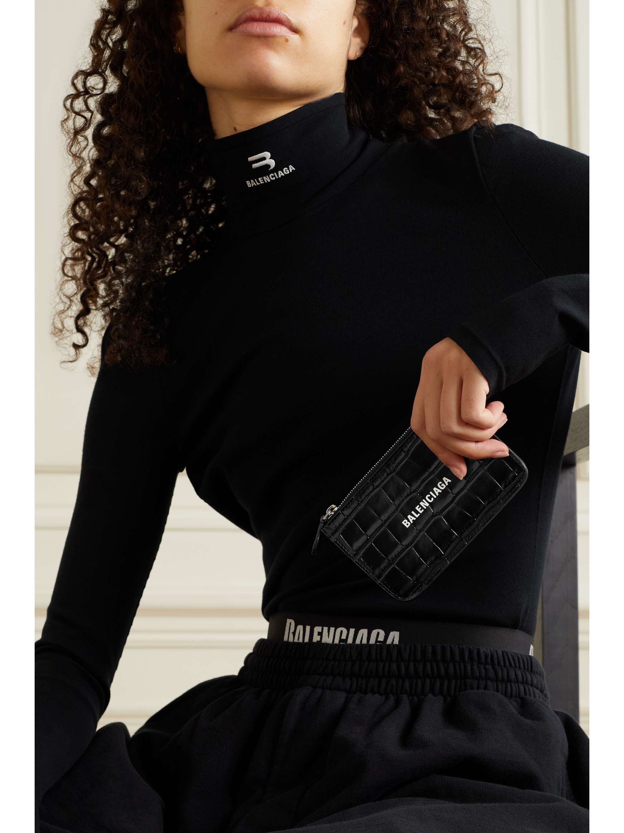 BALENCIAGA Cash printed croc-effect leather cardholder