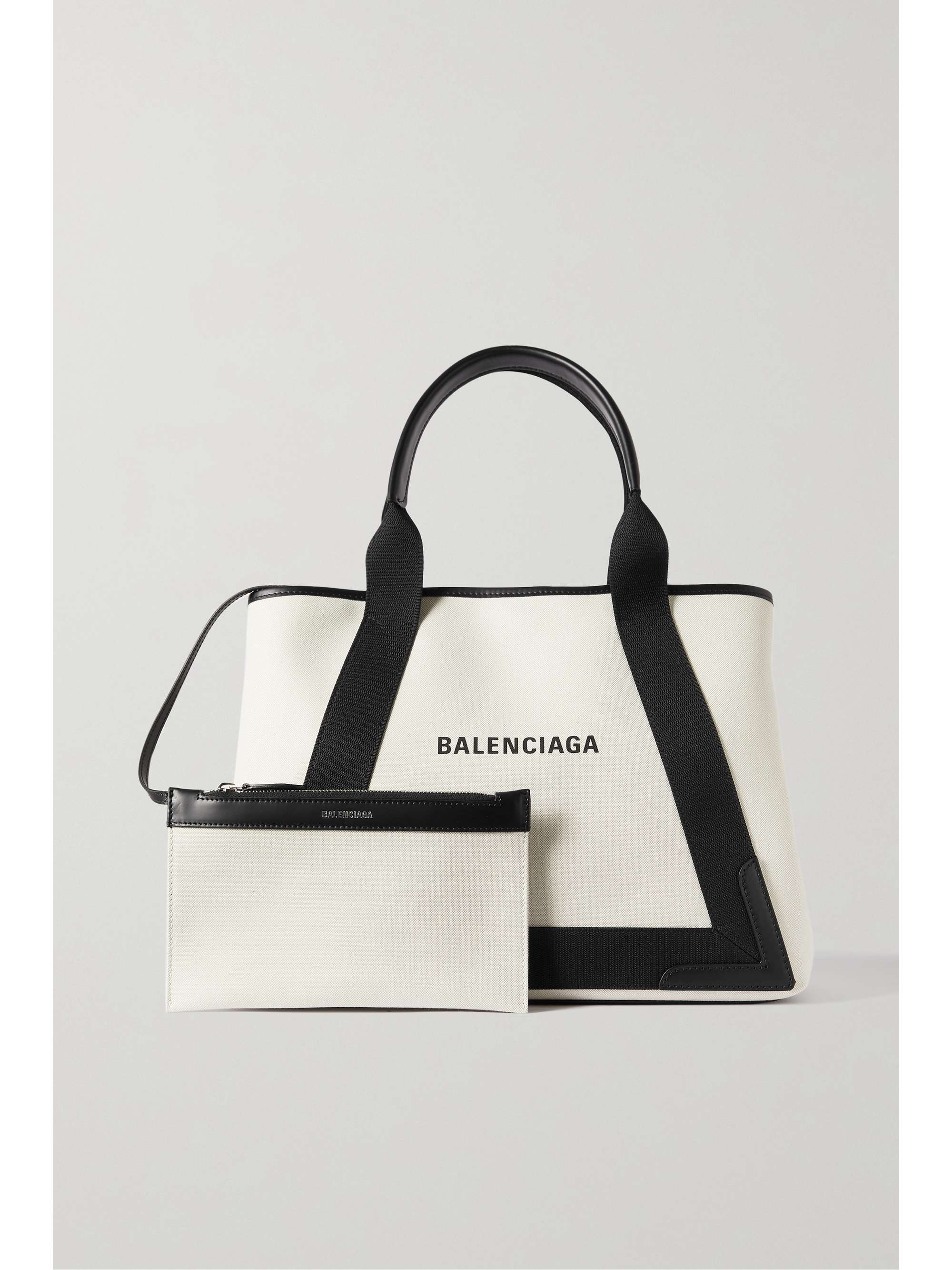BALENCIAGA Leather-trimmed two-tone canvas tote