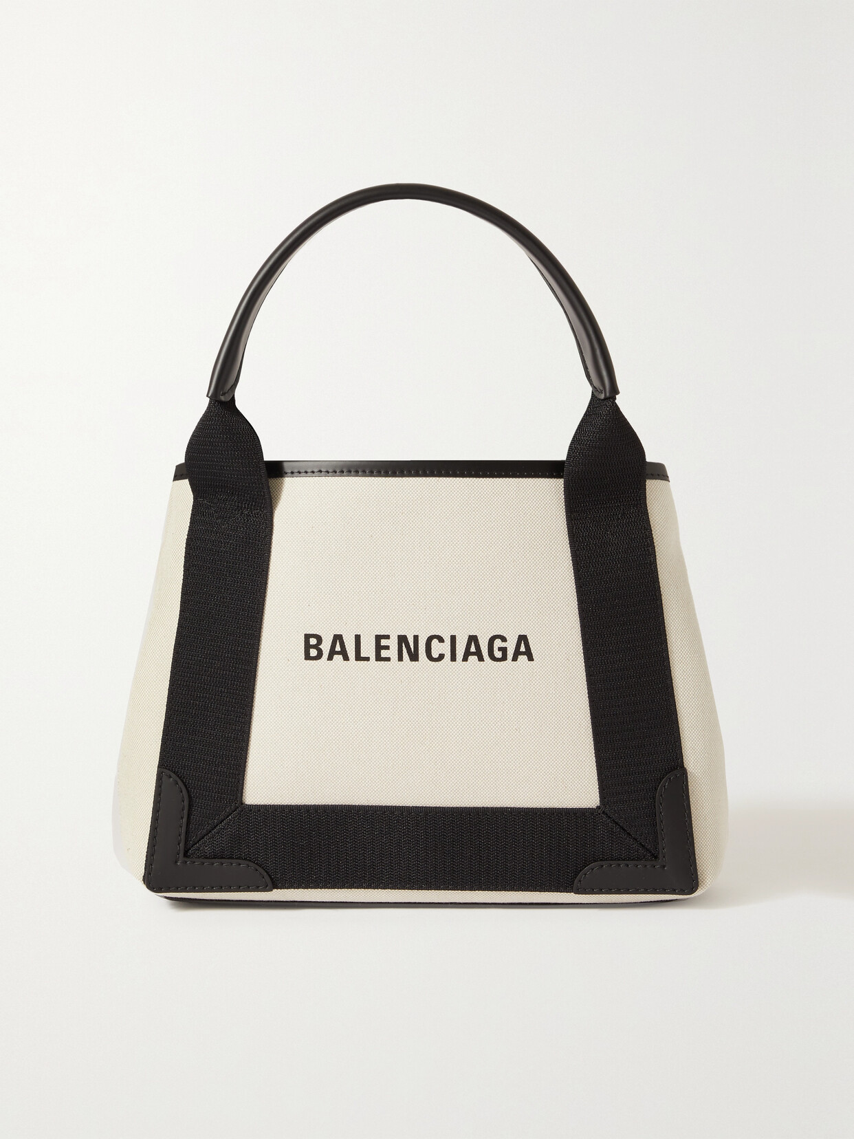 Shop Balenciaga Navy Cabas Small Leather-trimmed Printed Canvas Tote In Black