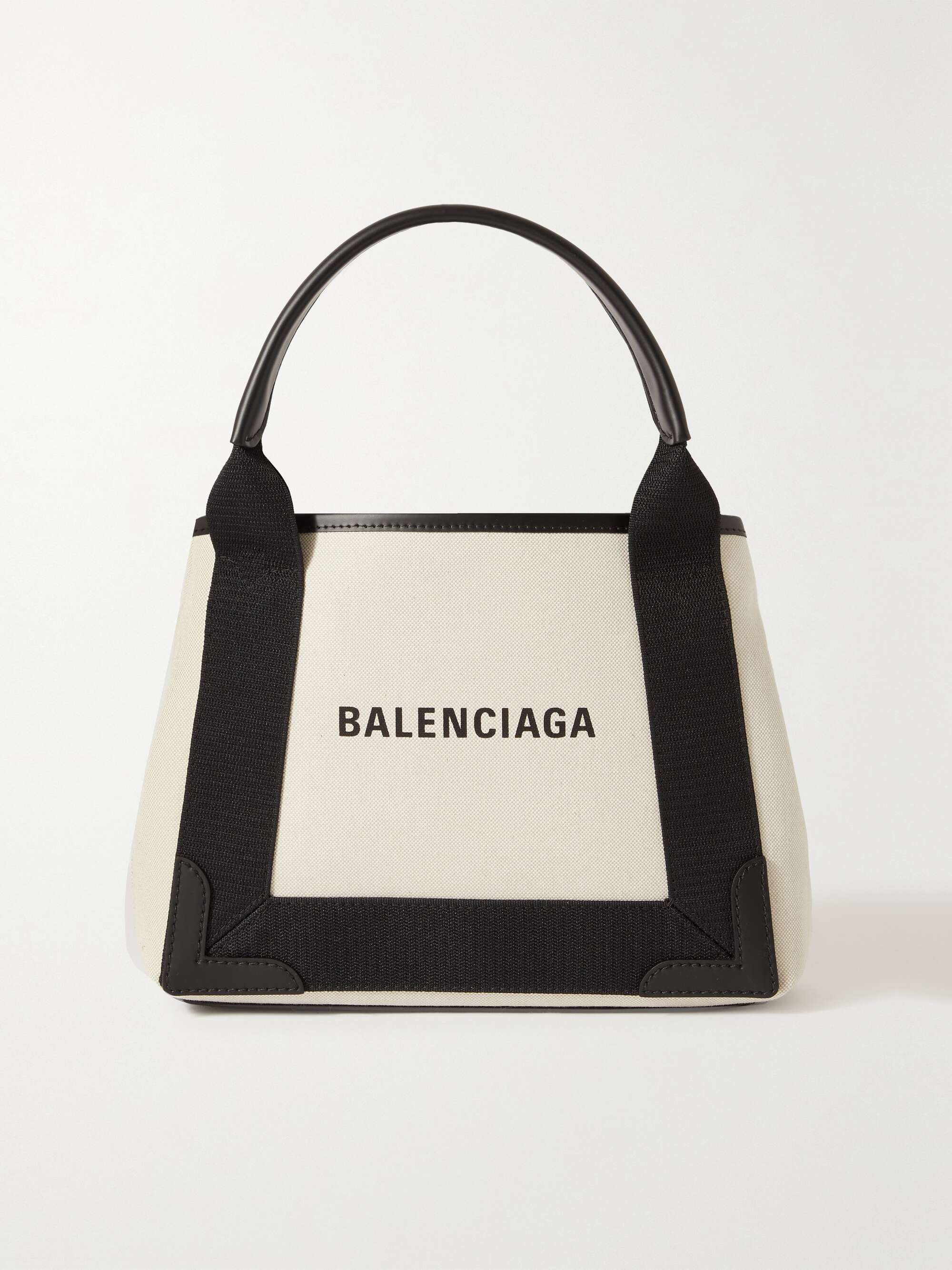 BALENCIAGA Navy Cabas small leather-trimmed printed canvas NET-A-PORTER