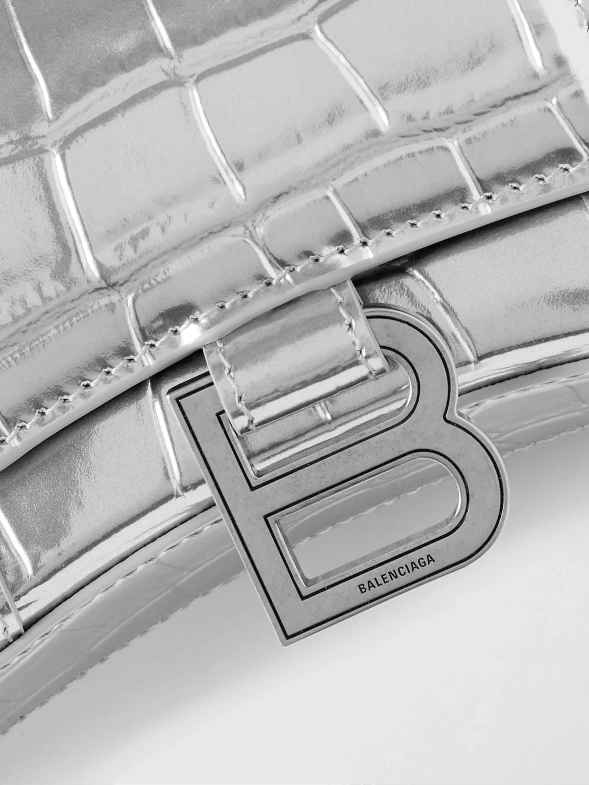 BALENCIAGA Hourglass croc-effect leather shoulder bag