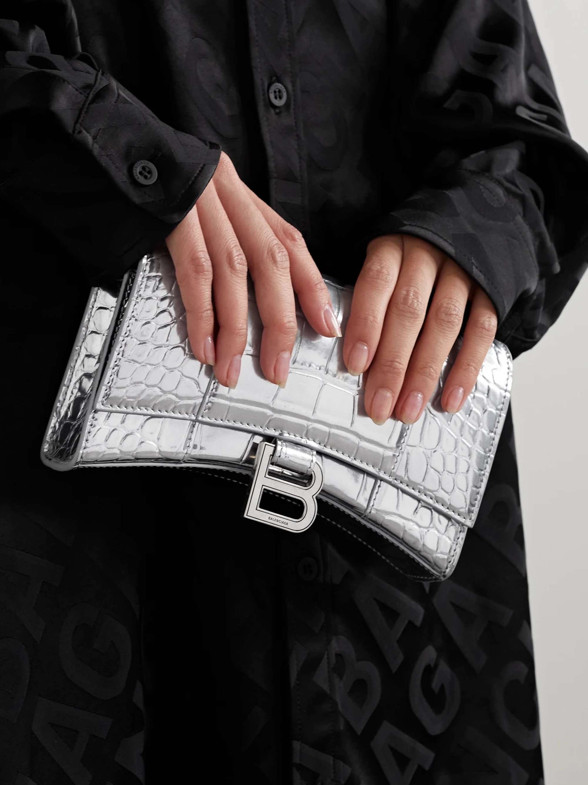 BALENCIAGA Hourglass croc-effect leather shoulder bag
