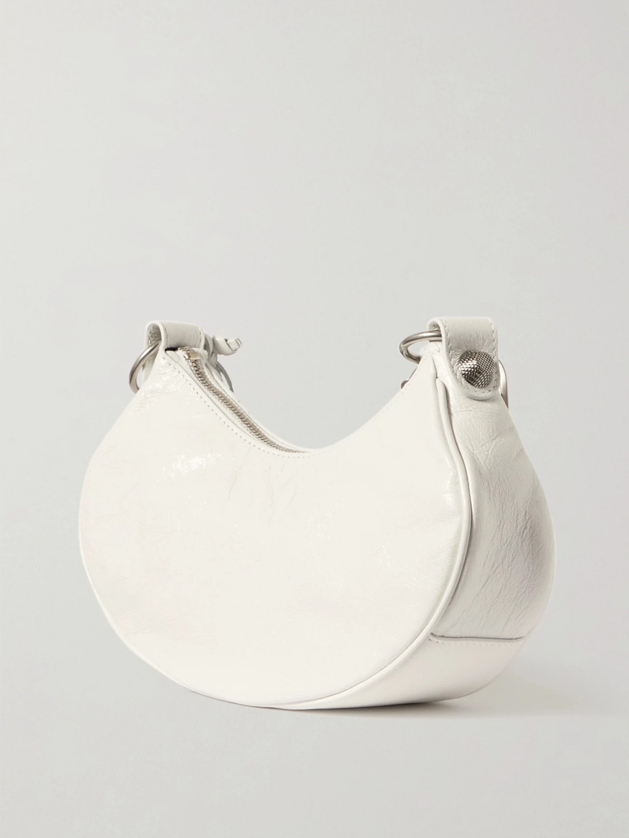 Shop Balenciaga Le Cagole Xs Studded Crinkled-leather Shoulder Bag In White