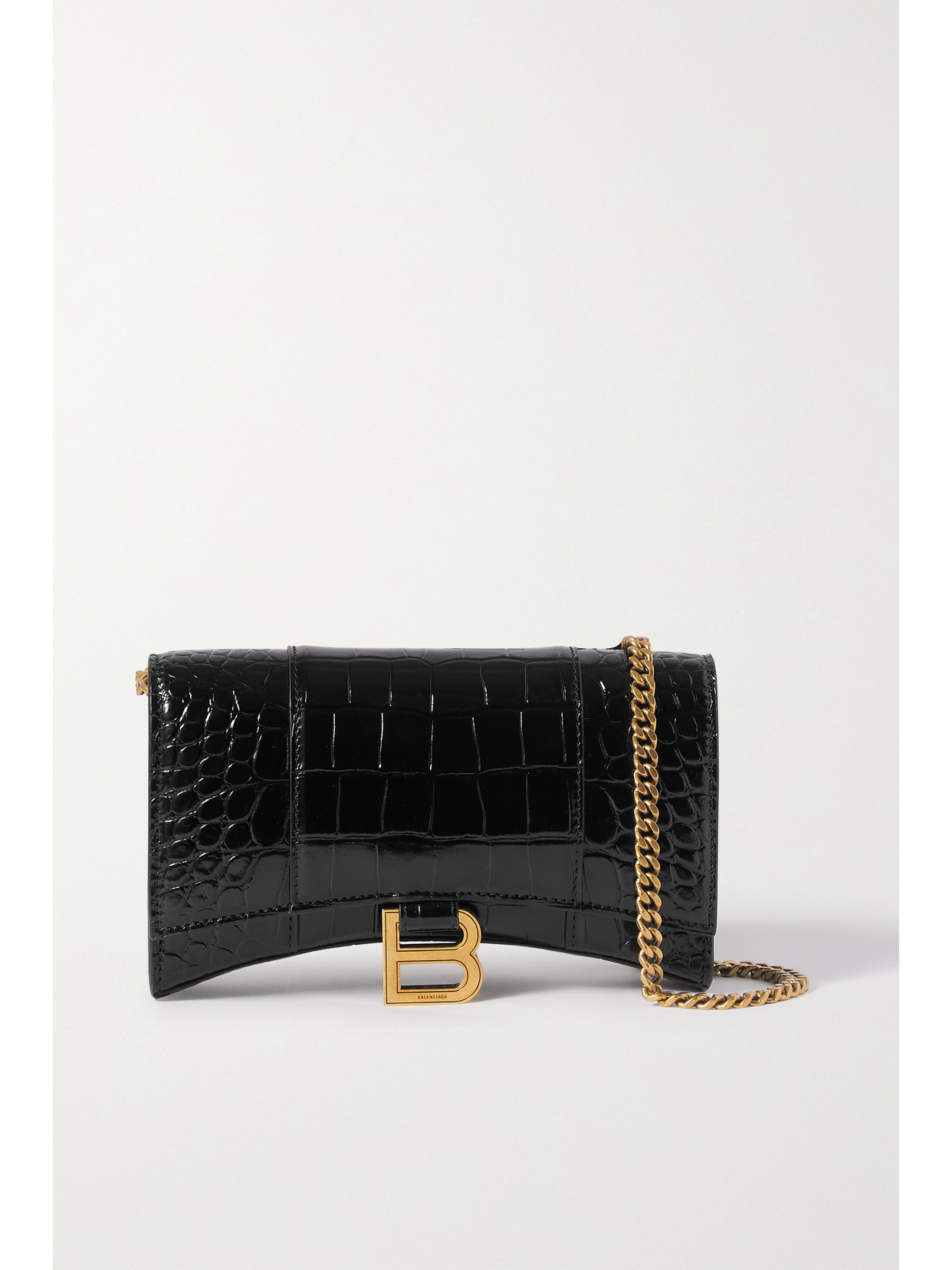 Balenciaga Hourglass Croc-effect Leather Shoulder Bag In Black