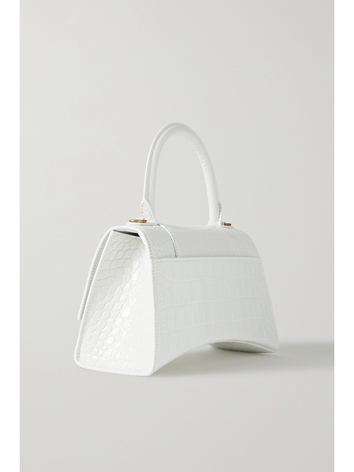 Shop Balenciaga Hourglass Xs Croc-effect Leather Tote In White