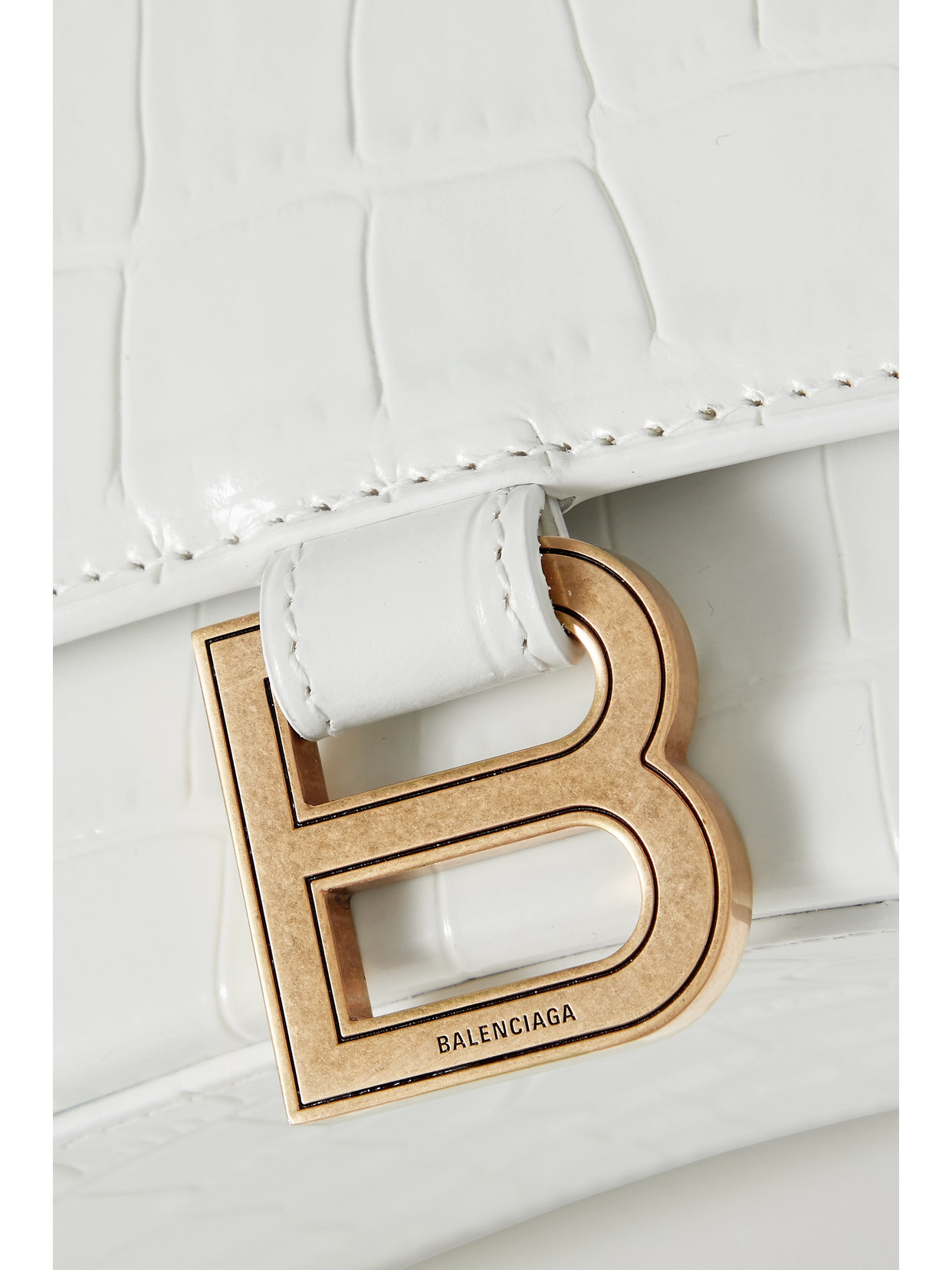 Balenciaga Hourglass Xs Croc-effect Leather Tote In White