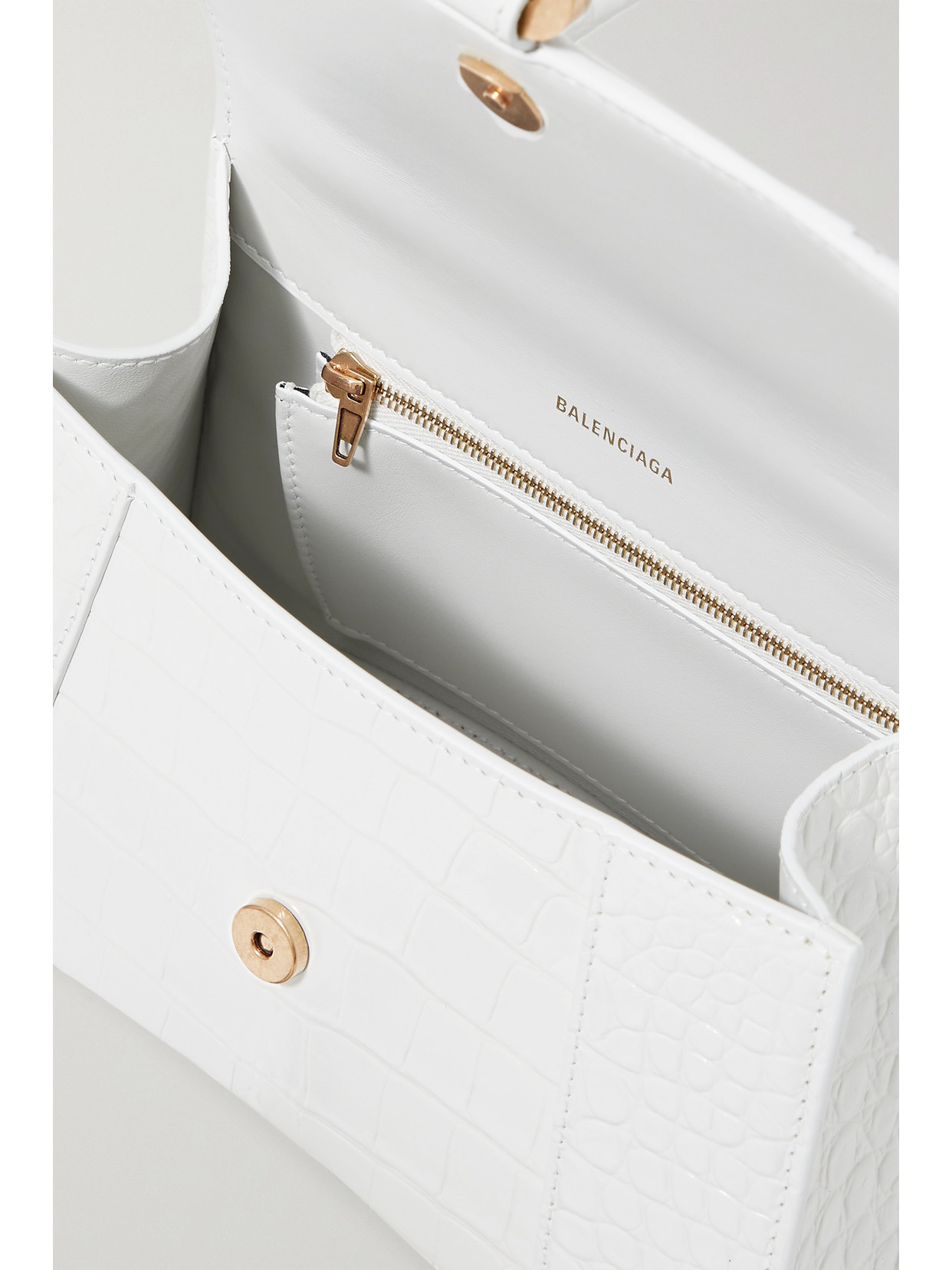 Balenciaga Hourglass Xs Croc-effect Leather Tote In White