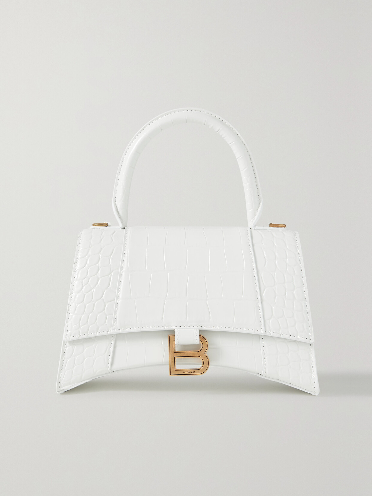 Balenciaga Hourglass Xs Croc-effect Leather Tote In White