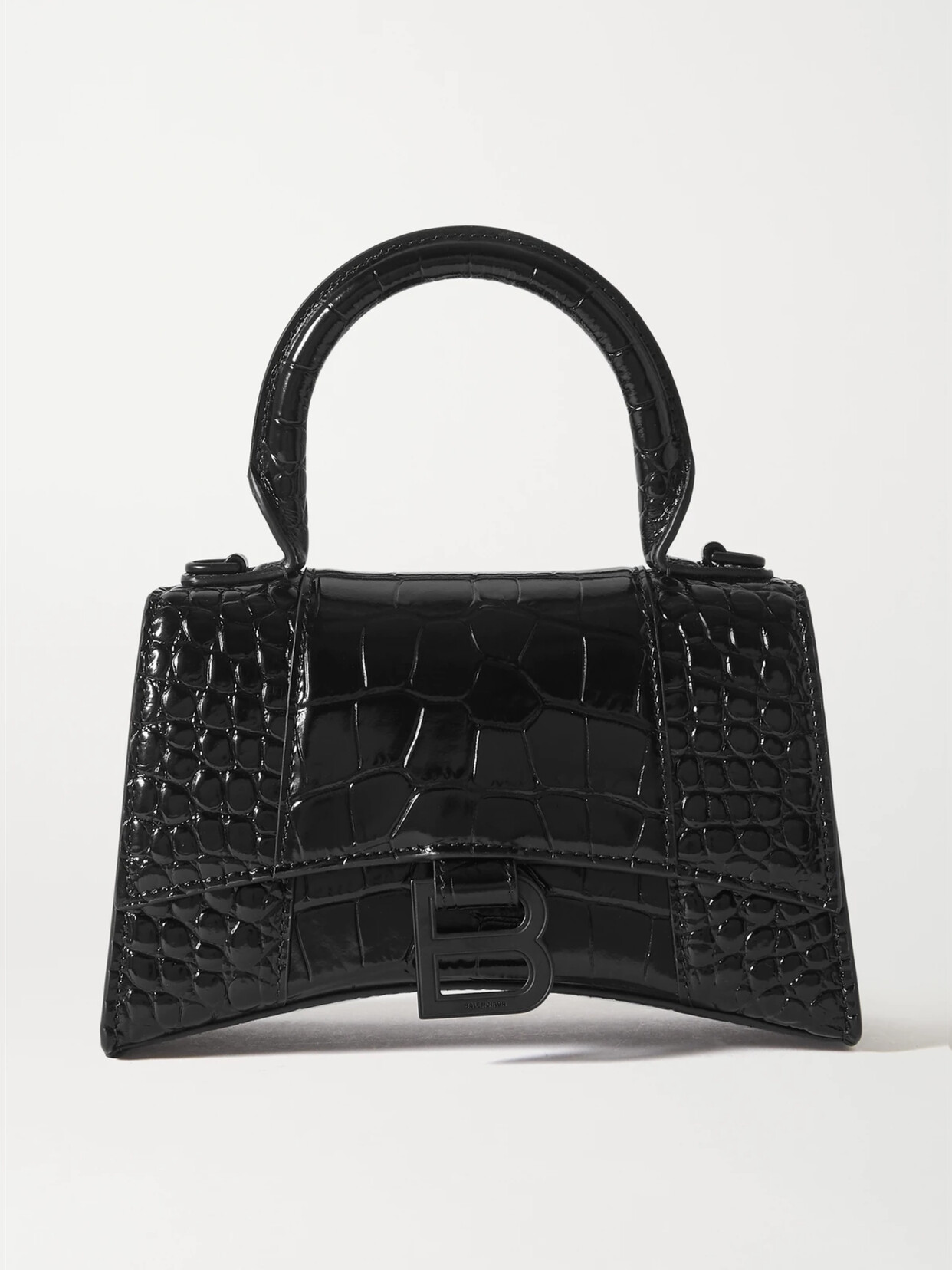 Shop Balenciaga Hourglass Xs Croc-effect Leather Tote In Black