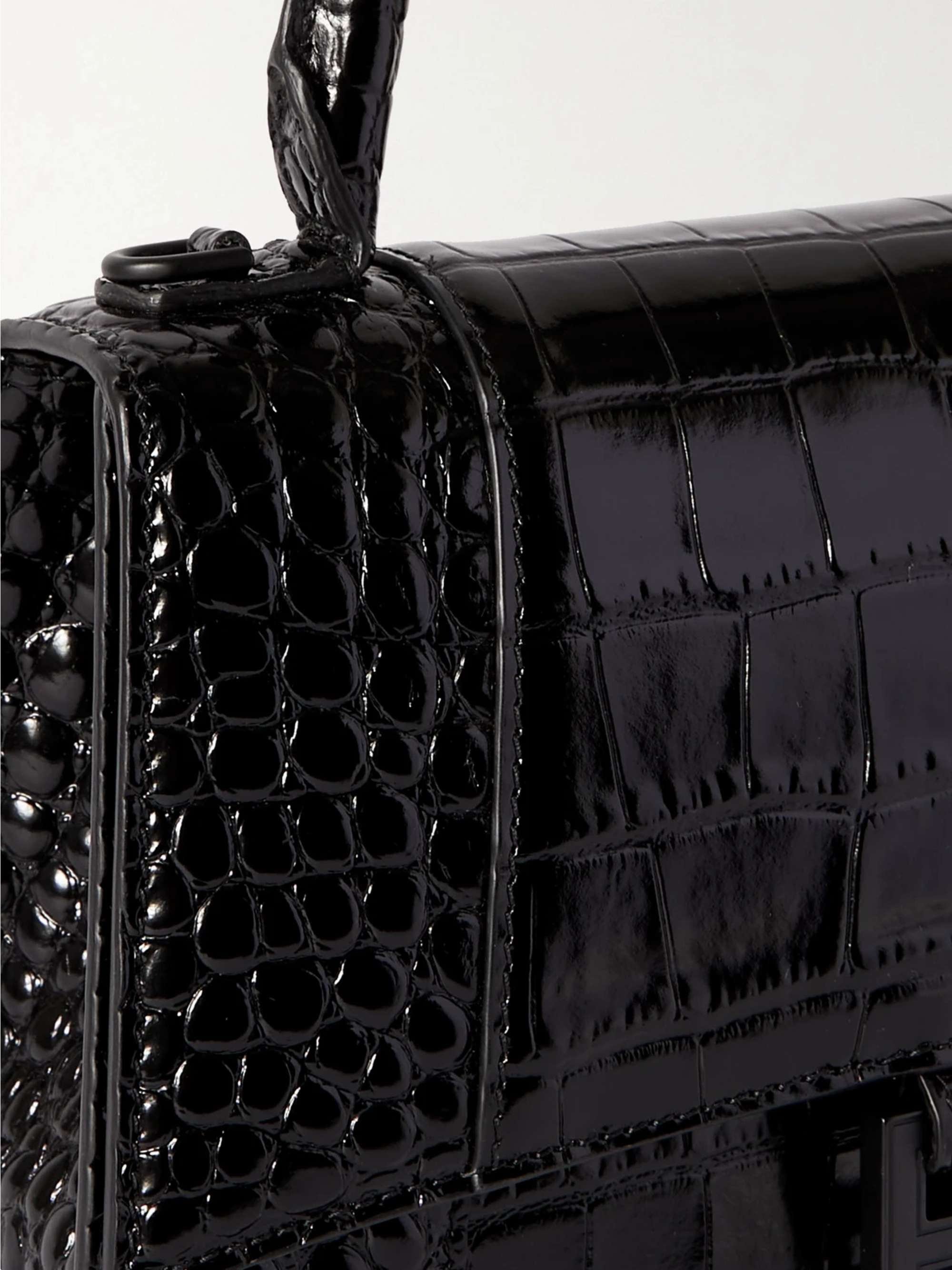 Shop Balenciaga Medium Hourglass Croc-Embossed Leather Top Handle Bag