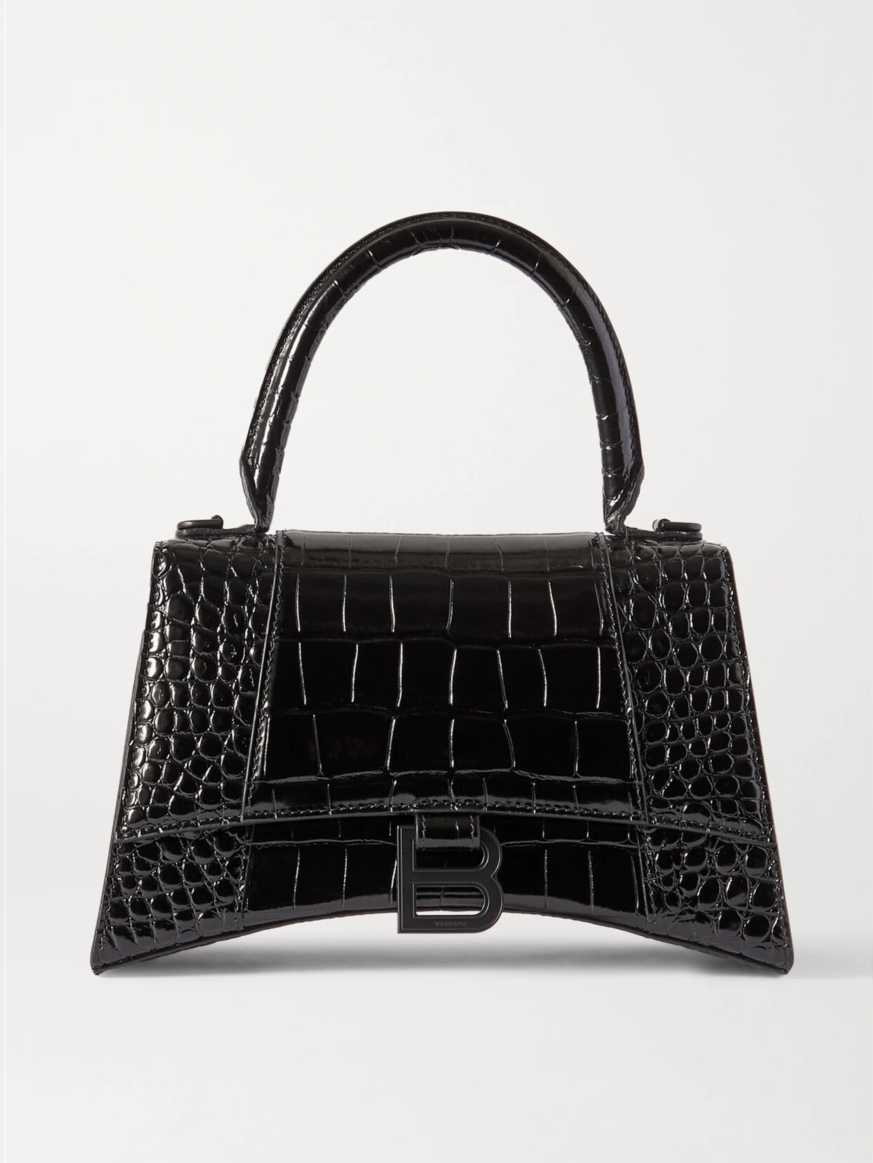 Shop Balenciaga Hourglass Small Croc-effect Leather Tote In Black