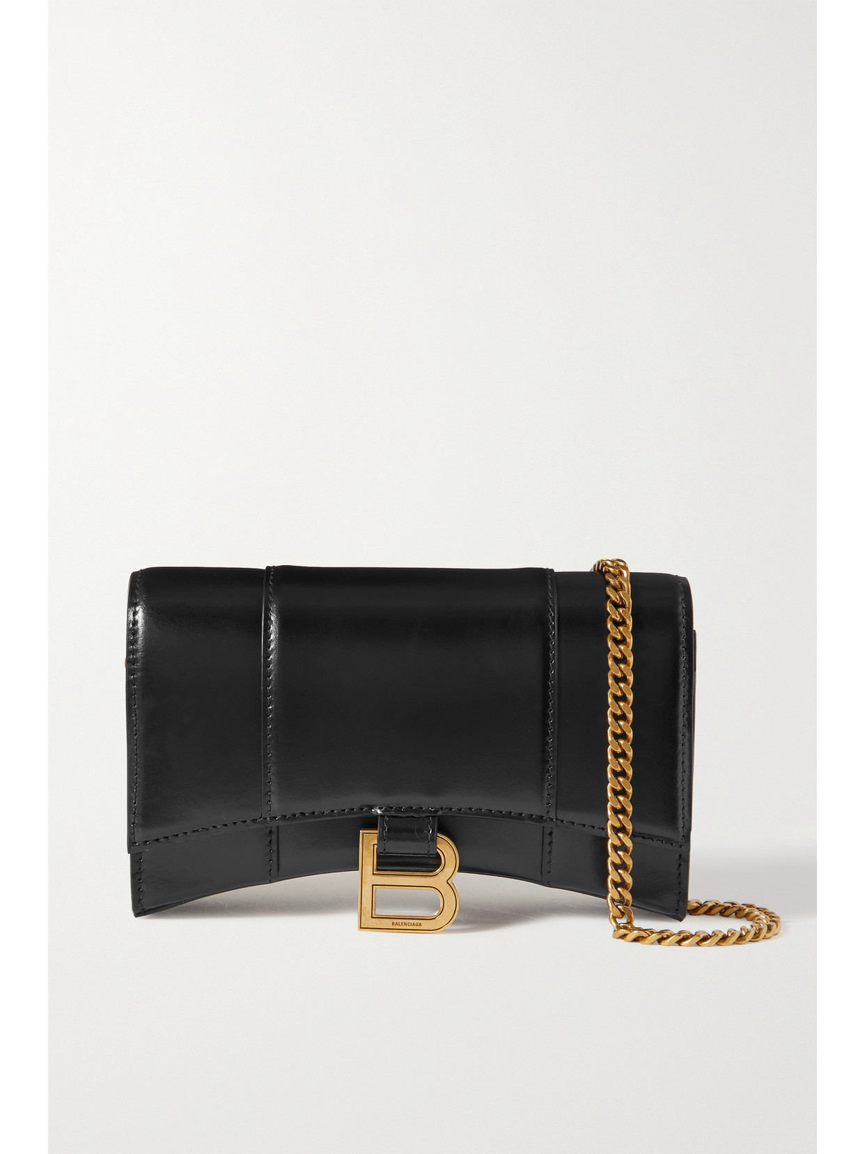 Balenciaga Hourglass Leather Shoulder Bag In Black