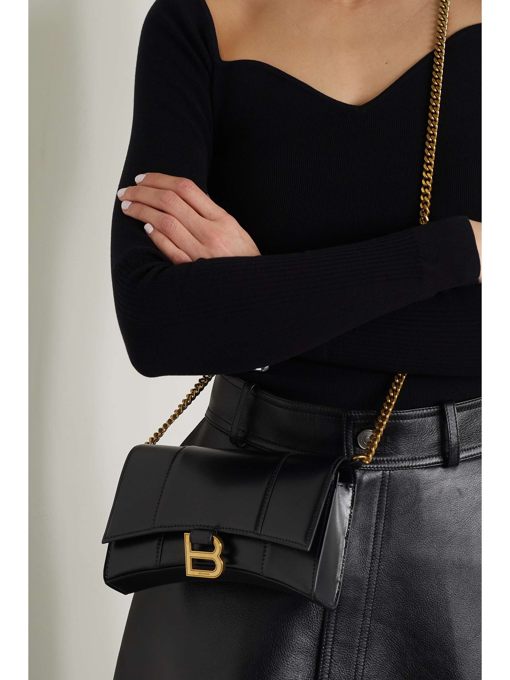 Hourglass leather shoulder bag