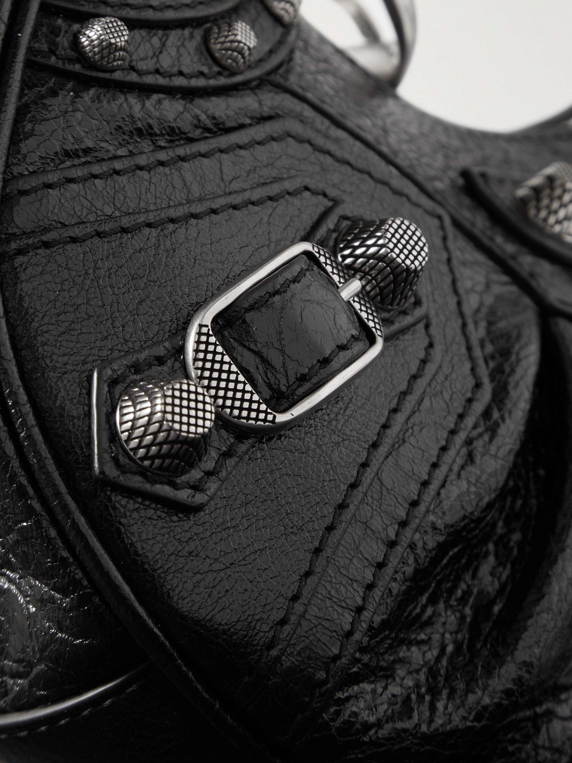 BALENCIAGA Le Cagole XS studded crinkled-leather shoulder bag