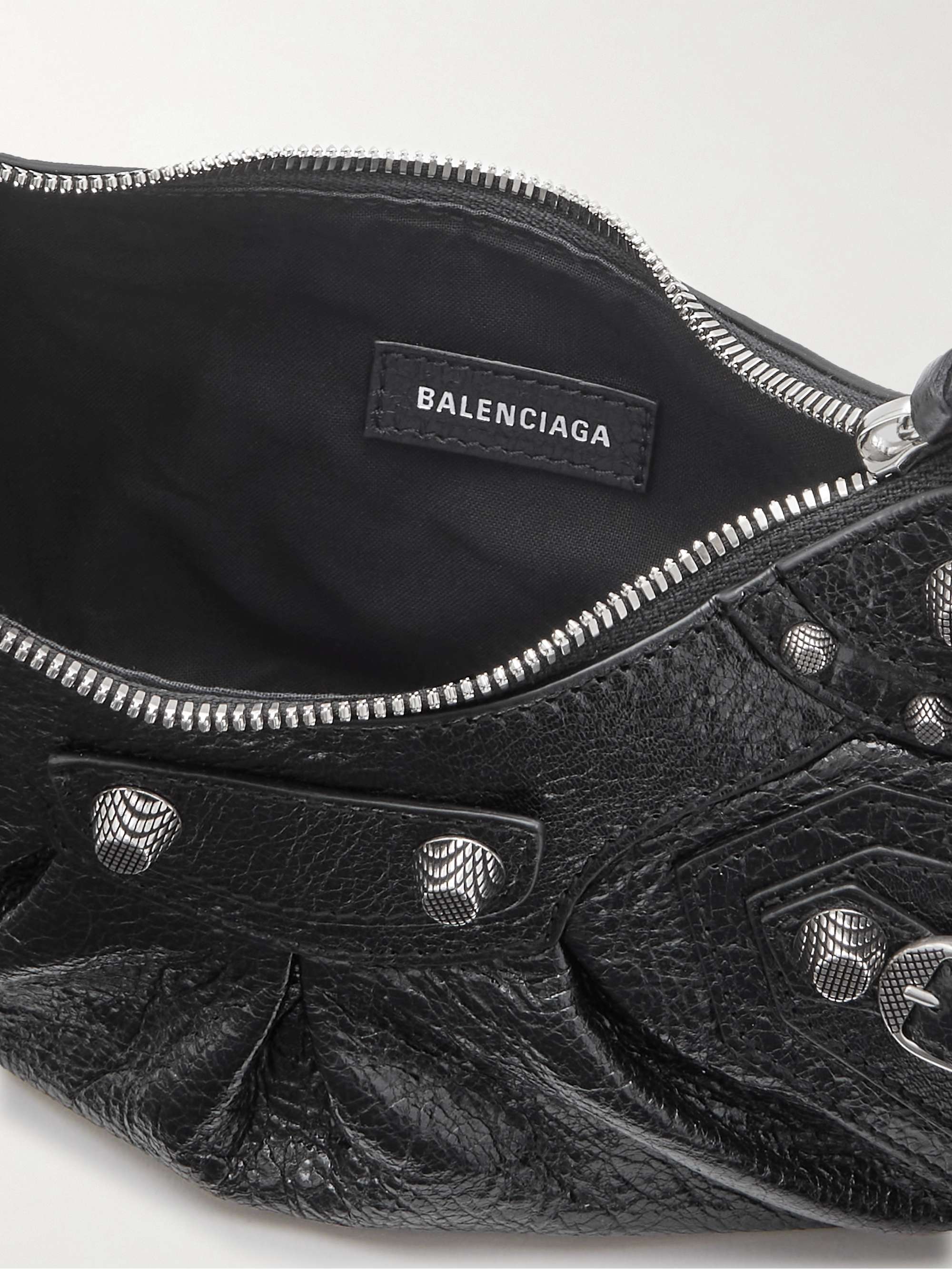 BALENCIAGA Le Cagole XS studded crinkled-leather shoulder bag