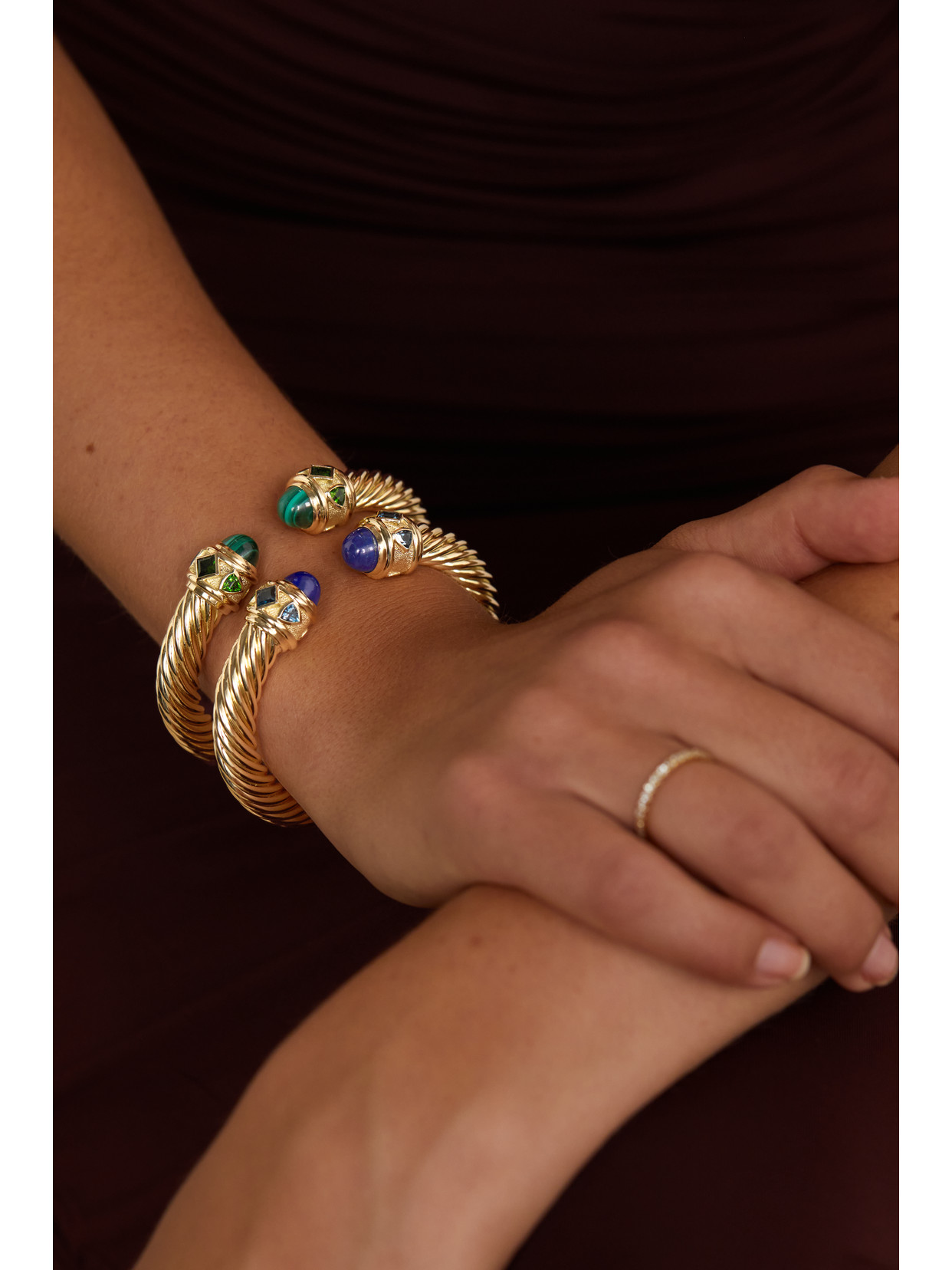 Shop David Yurman Renaissance 18-karat Gold, Lapis Lazuli And Topaz Cuff