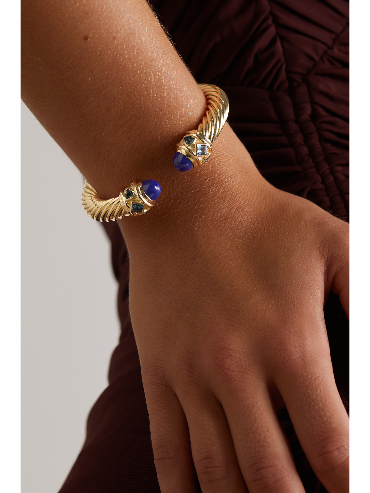 Shop David Yurman Renaissance 18-karat Gold, Lapis Lazuli And Topaz Cuff