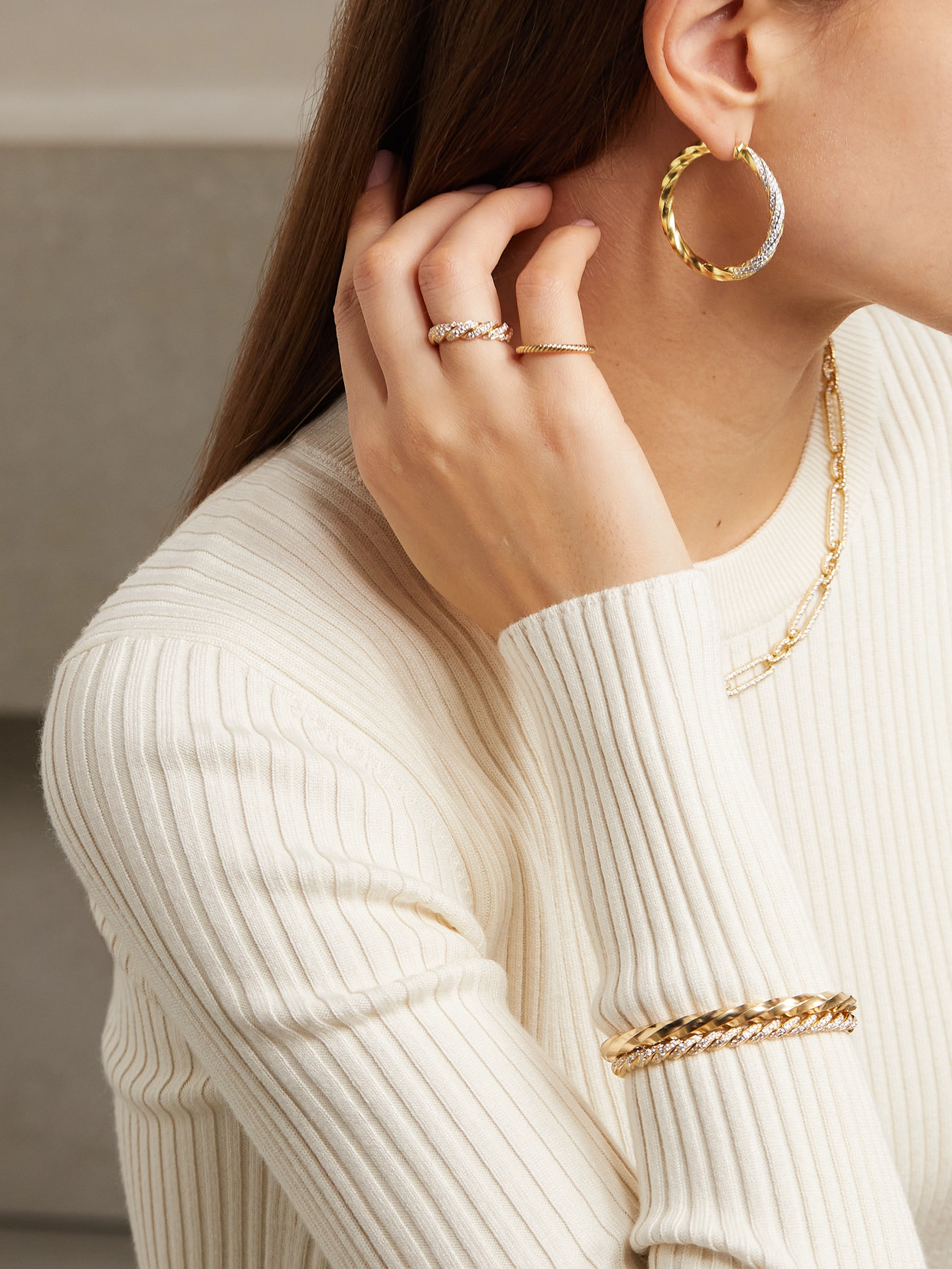 David Yurman Cable Edge 18-karat Recycled-gold Diamond Hoop Earrings In Gold