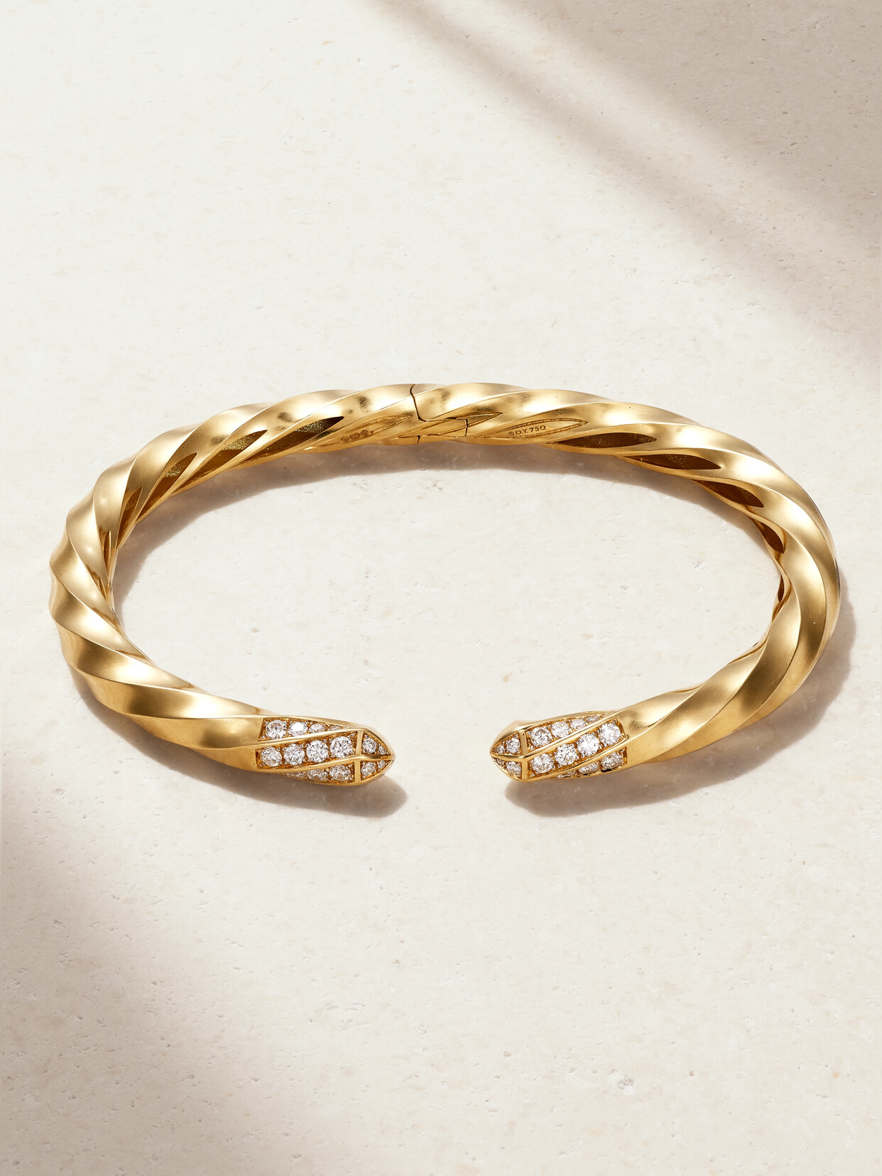 David Yurman Cable Edge Open Bracelet In Recycled 18k Gold With Pave Diamonds