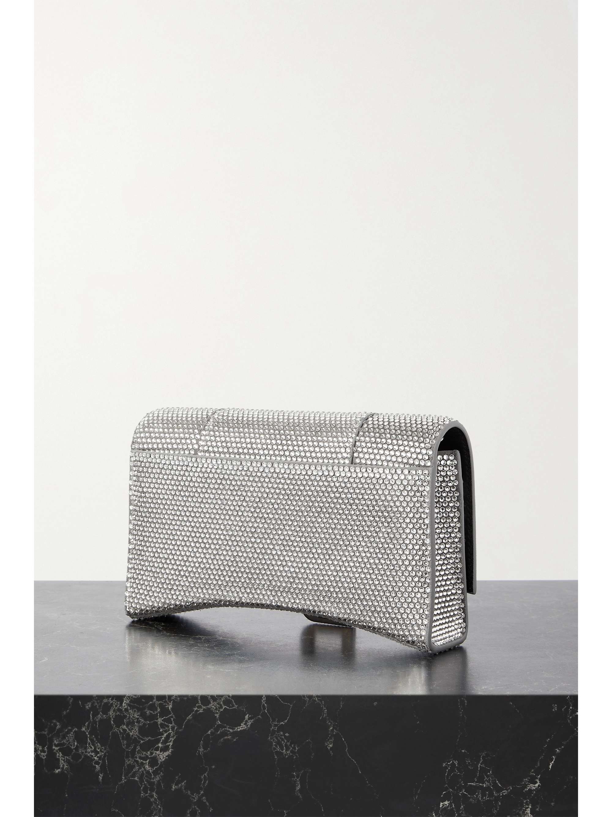 BALENCIAGA Hourglass crystal-embellished suede shoulder bag