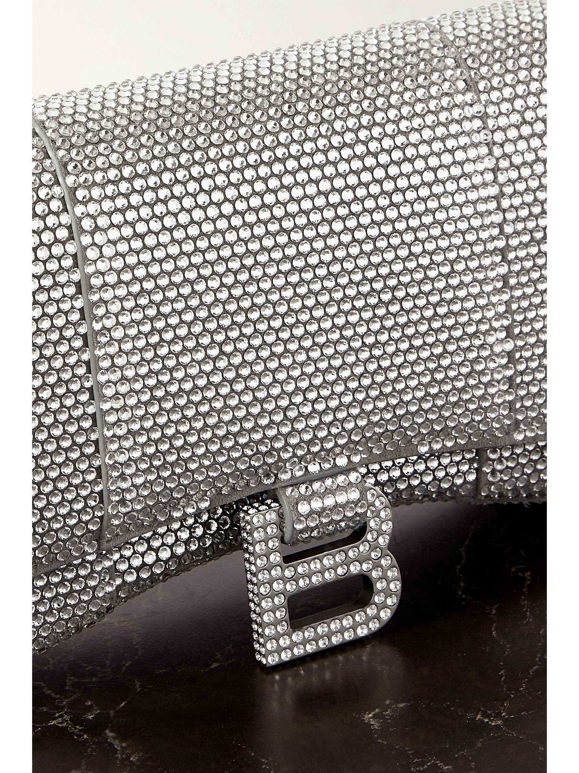 BALENCIAGA Hourglass crystal-embellished suede shoulder bag