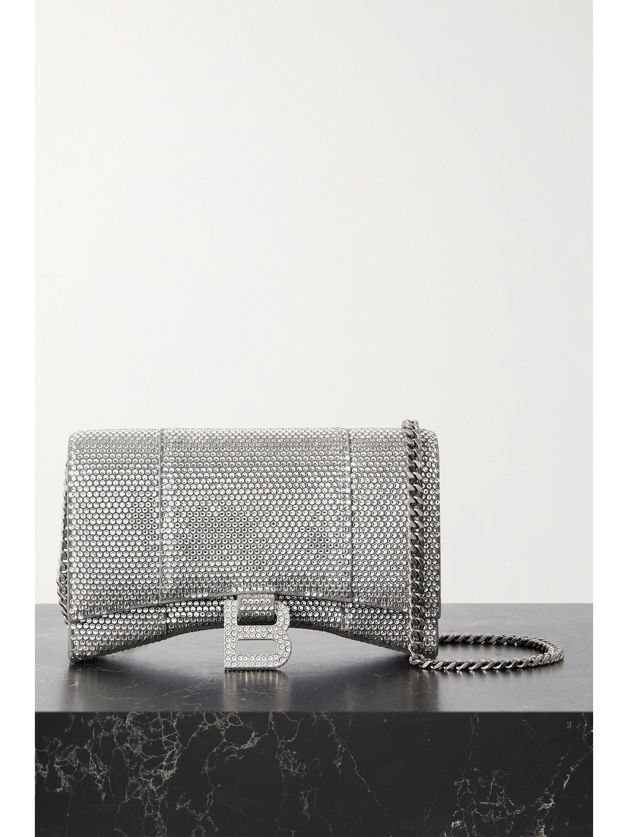 Balenciaga - Hourglass Crystal-embellished Suede Shoulder Bag - Gray