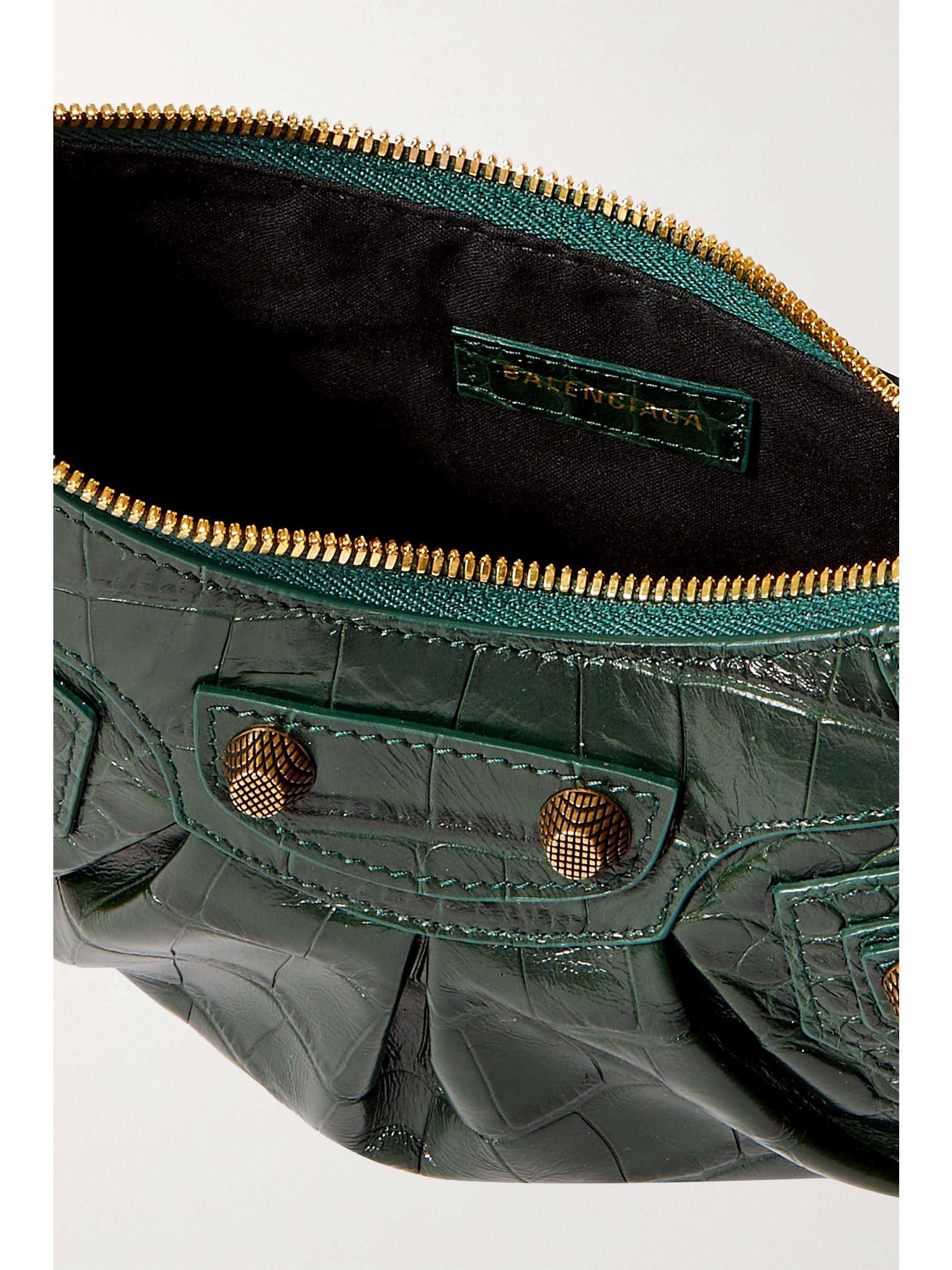 Dark green Le Cagole XS studded croceffect leather shoulder bag