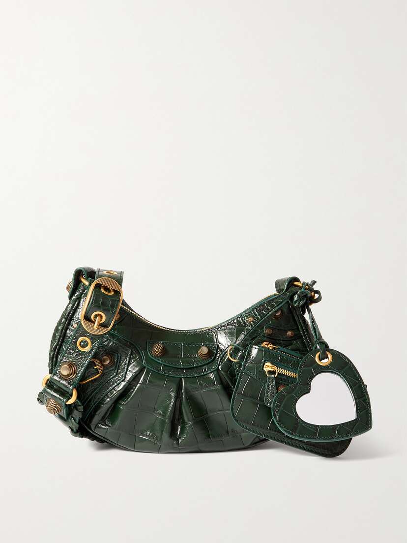 Balenciaga Le Cagole Xs Studded Croc-effect Leather Shoulder Bag