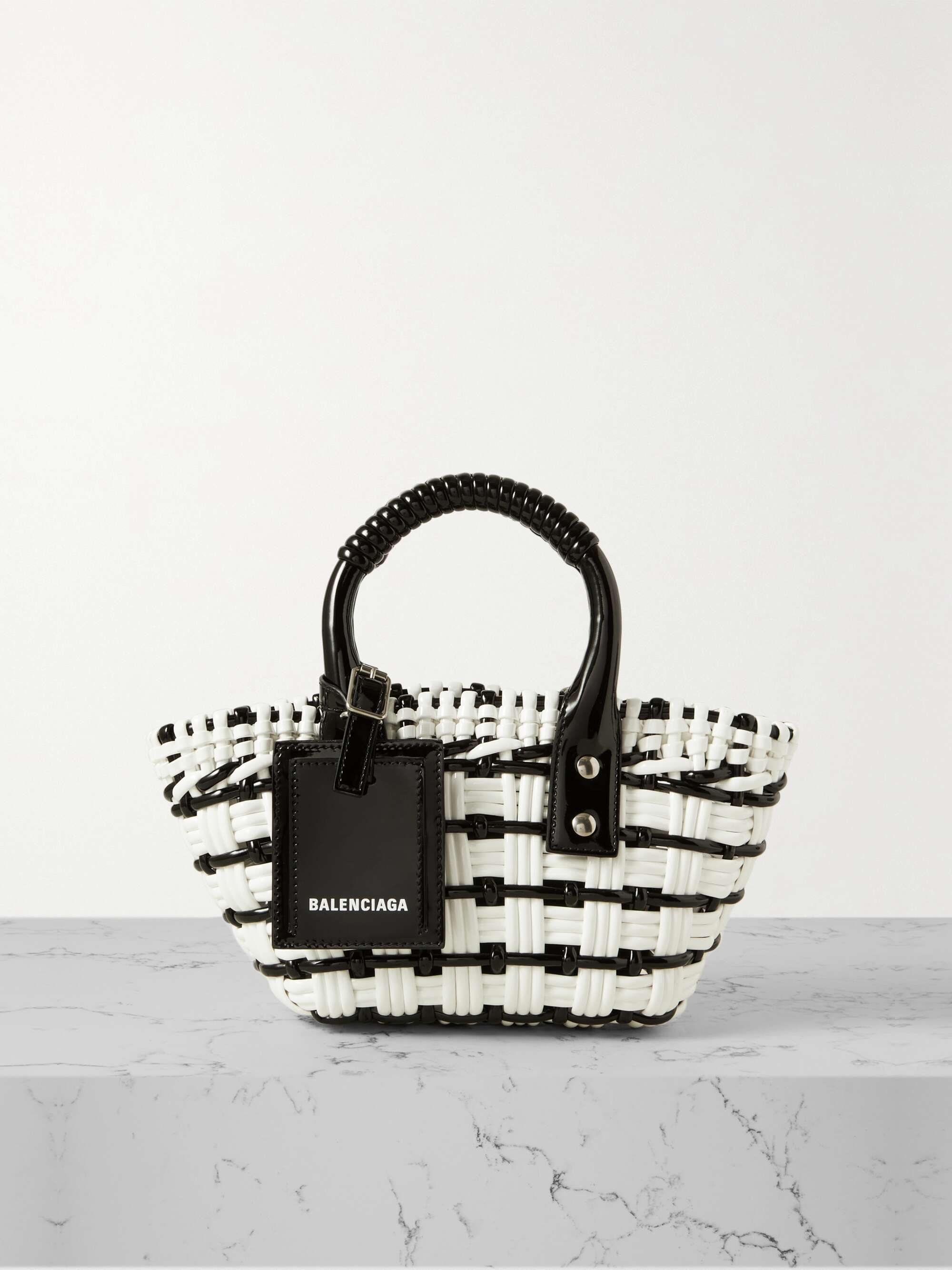 BALENCIAGA Bistro Basket XXS woven faux patent-leather tote | NET-A-PORTER