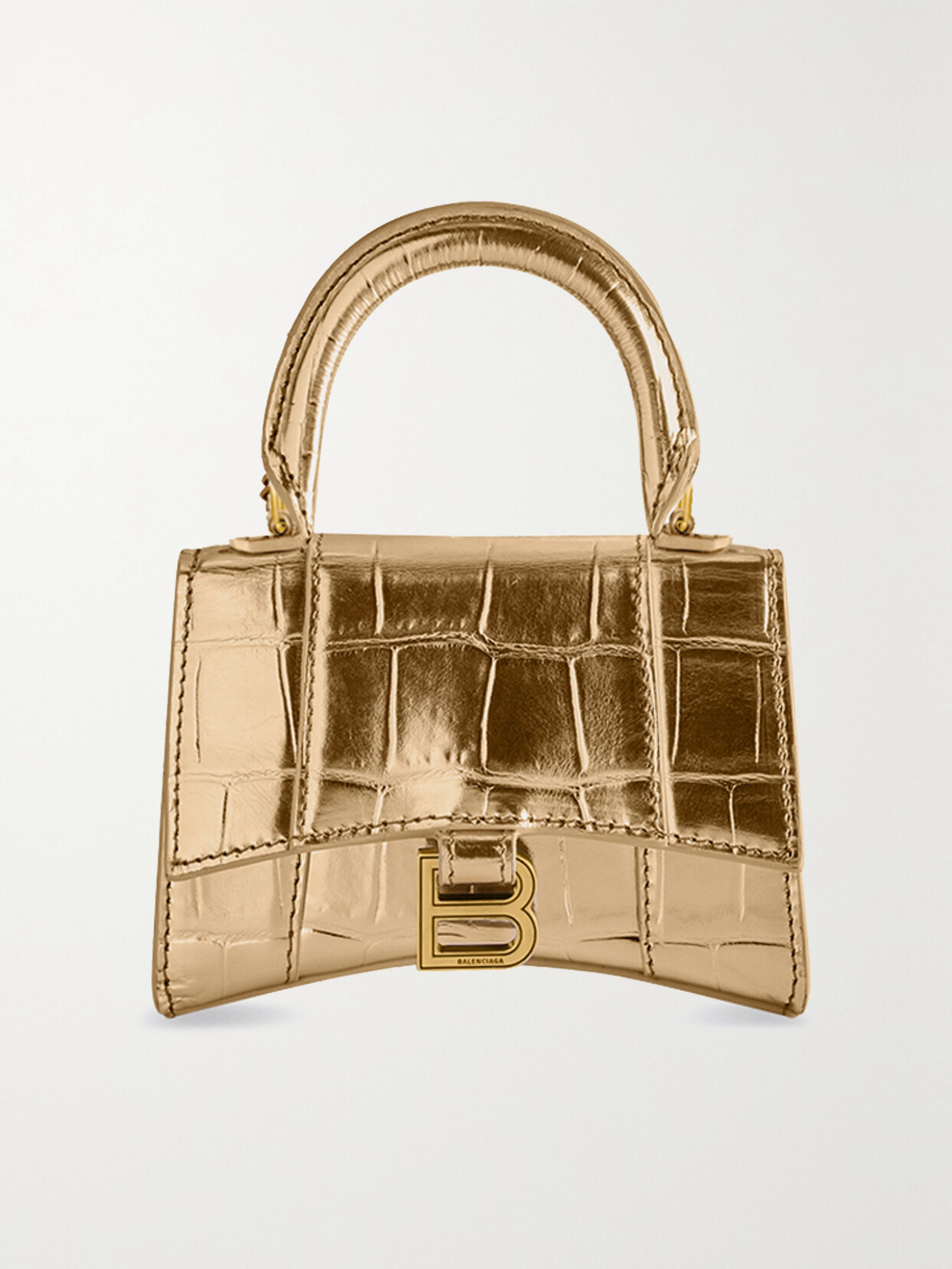 Balenciaga Hourglass Xs Metallic Croc-effect Leather Shoulder Bag In Gold