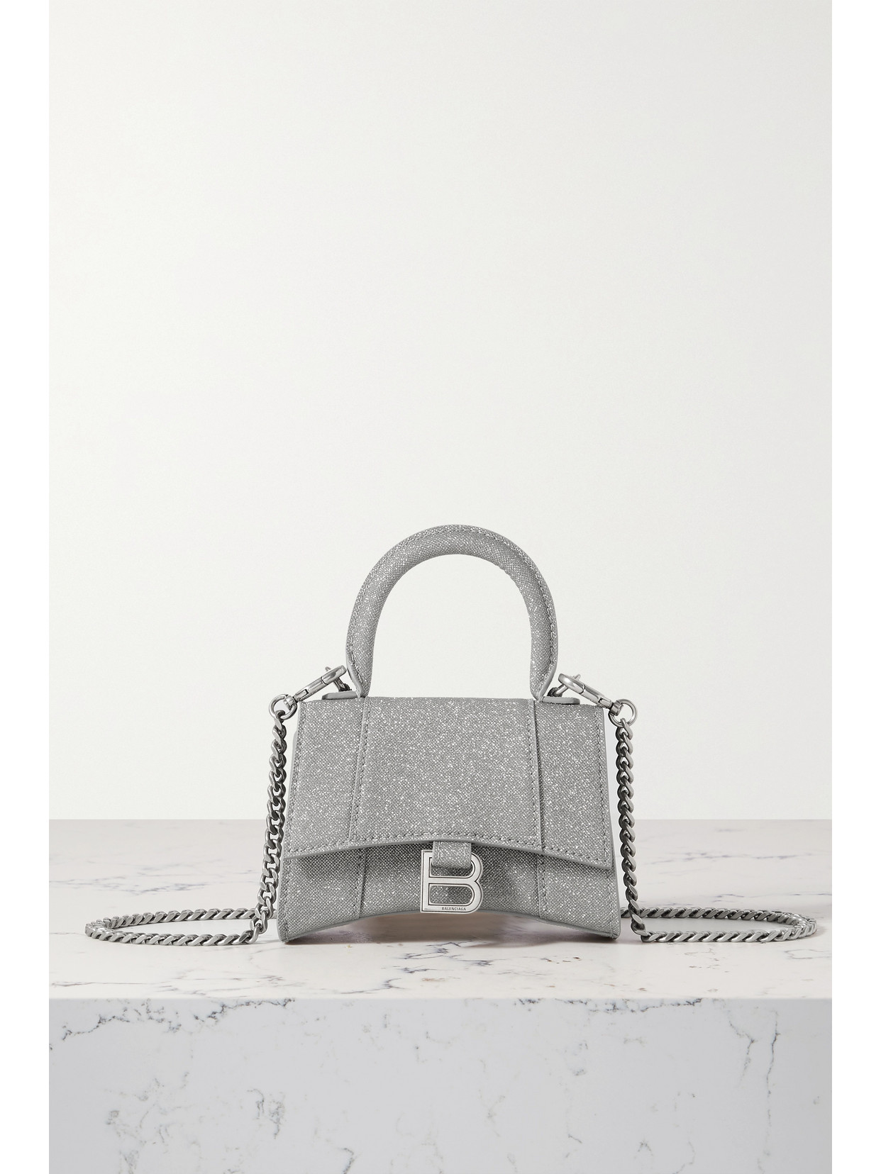 Balenciaga Nano Glittered Leather Shoulder Bag In Gray ModeSens