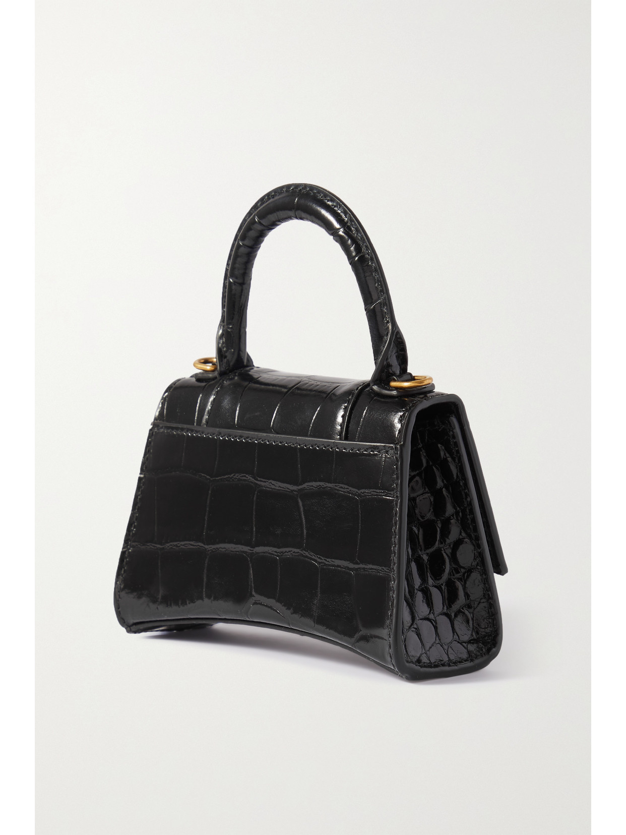 Hourglass Mini Croc-Effect Leather Tote