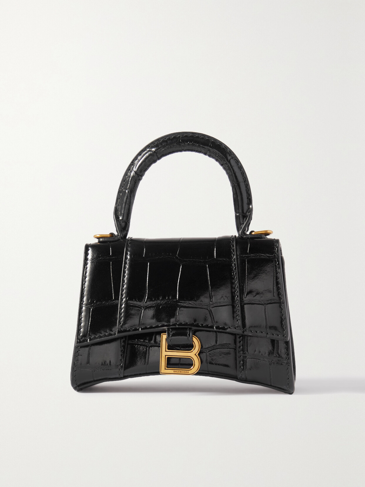 Balenciaga Hourglass Mini Croc-effect Leather Tote In Black