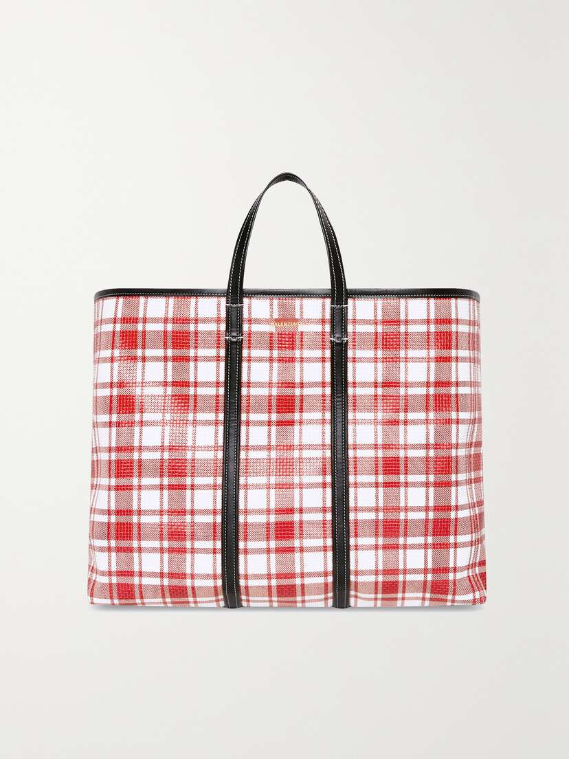 Balenciaga Barbes East-west Large Checked Woven Leather Tote
