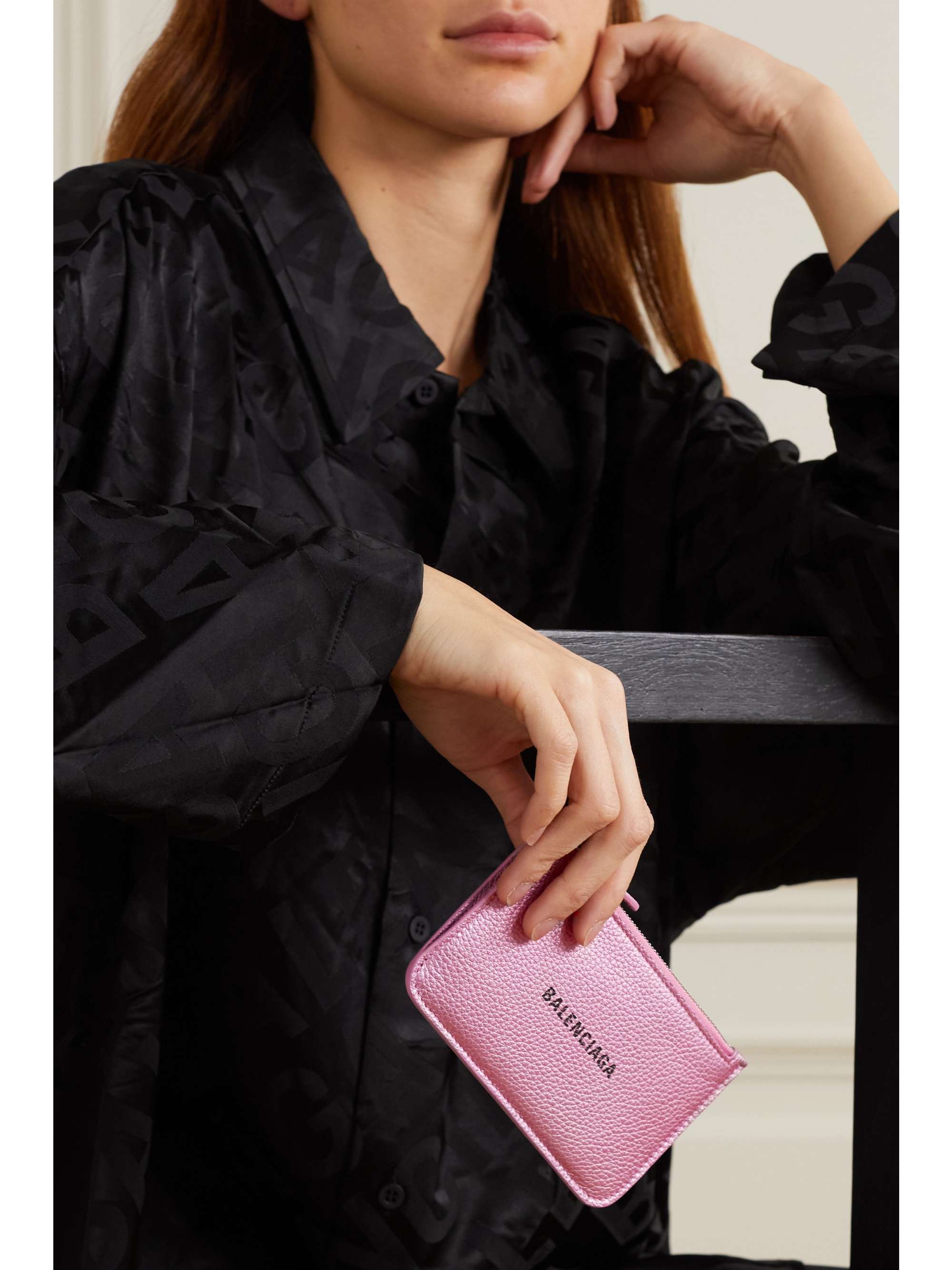 BALENCIAGA Cash printed metallic textured-leather cardholder