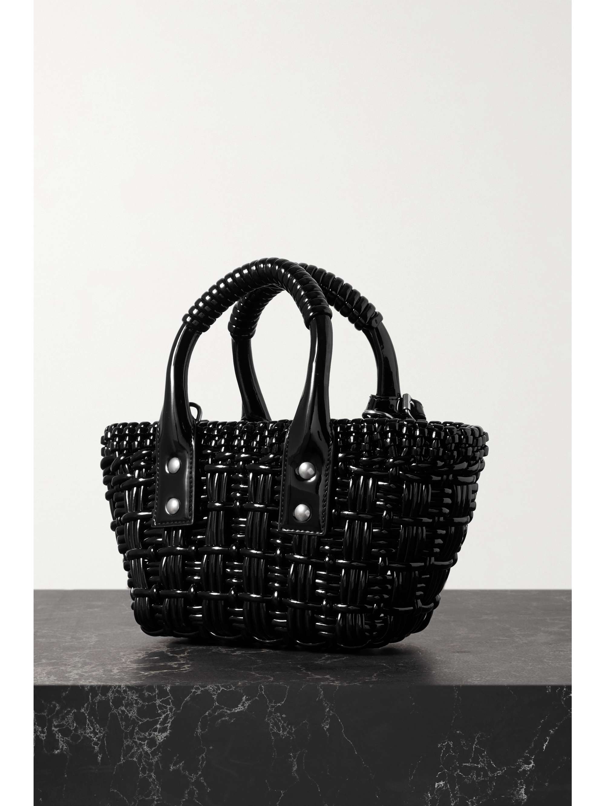 BALENCIAGA Bistro Basket XXS woven faux patent-leather tote