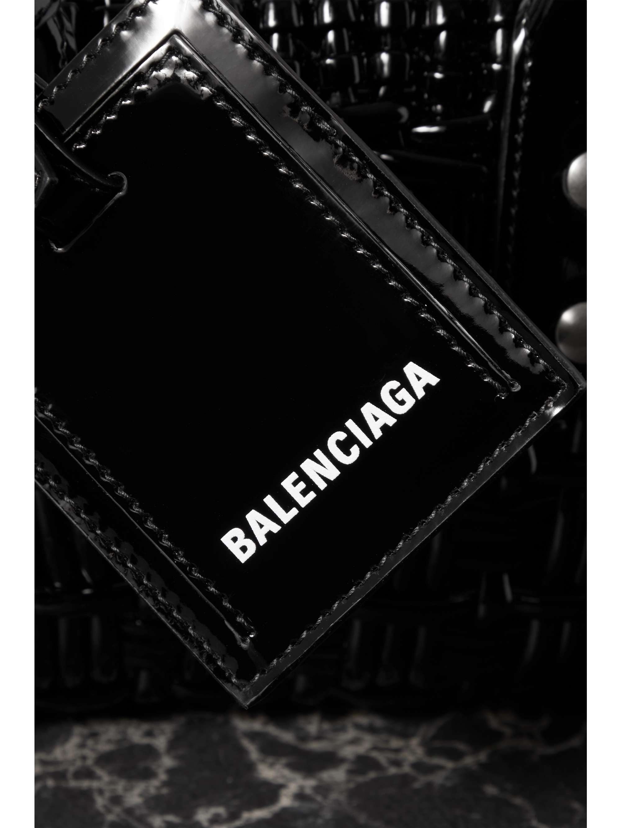 BALENCIAGA Bistro Basket XXS woven faux patent-leather tote