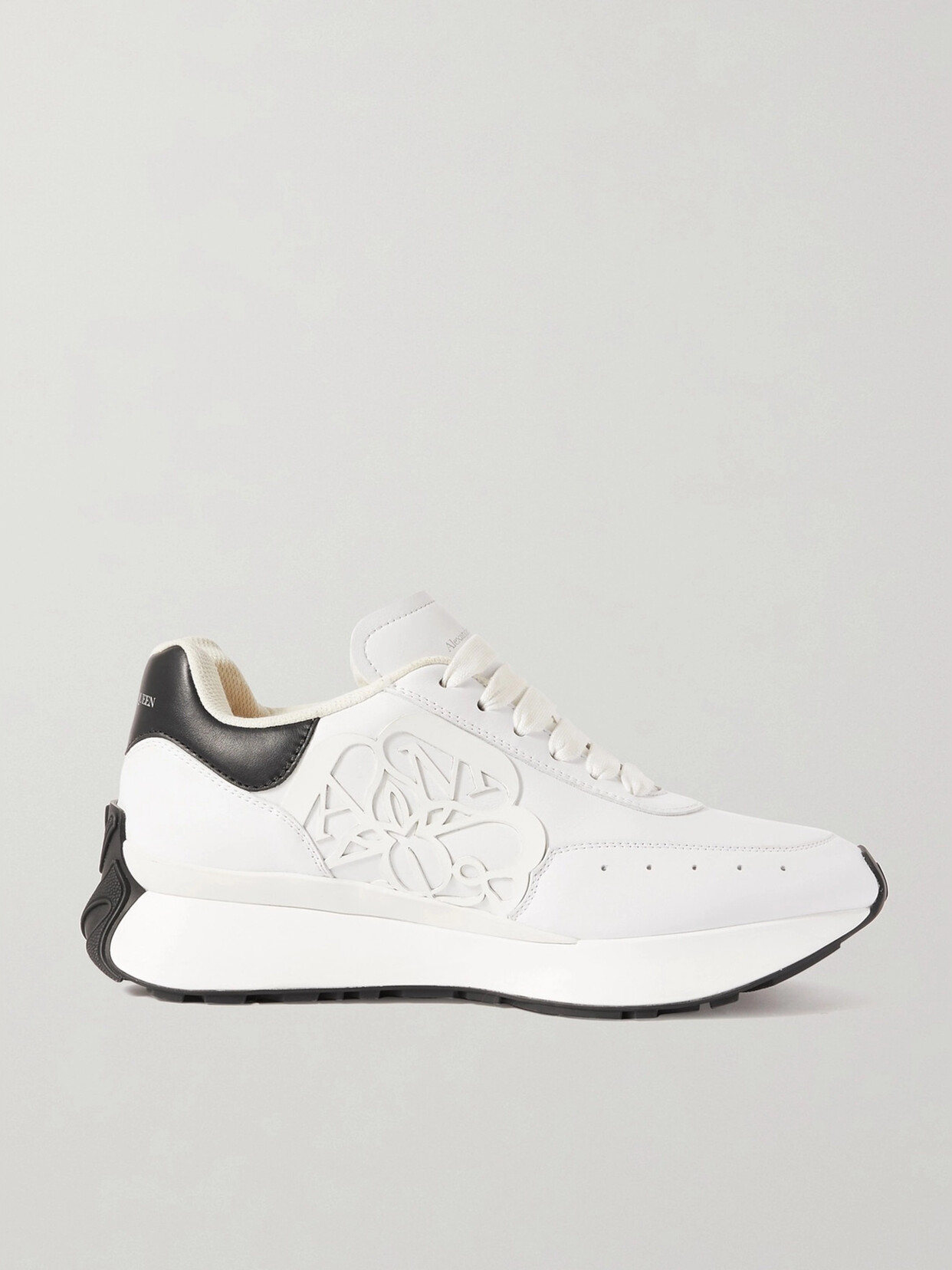 Shop Alexander Mcqueen Sprint Runner Embossed Two-tone Leather Exaggerated-sole Sneakers In White