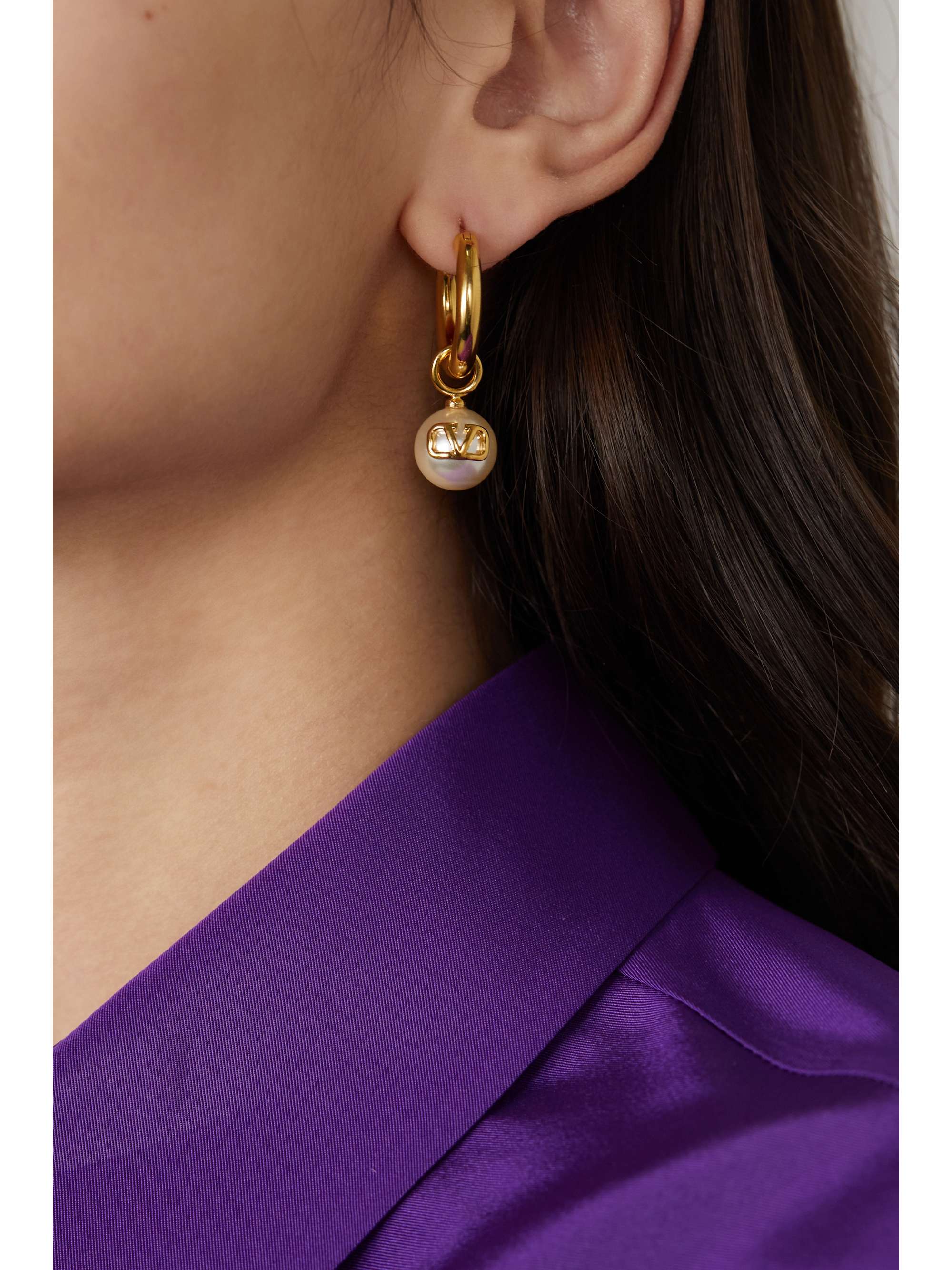 VALENTINO Gold-tone and faux pearl single earring