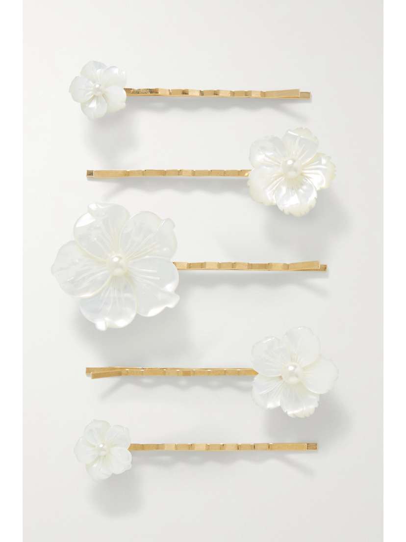 Jennifer Behr Zinnia Set Of Five Gold-tone Mother-of-pearl Hair Slides