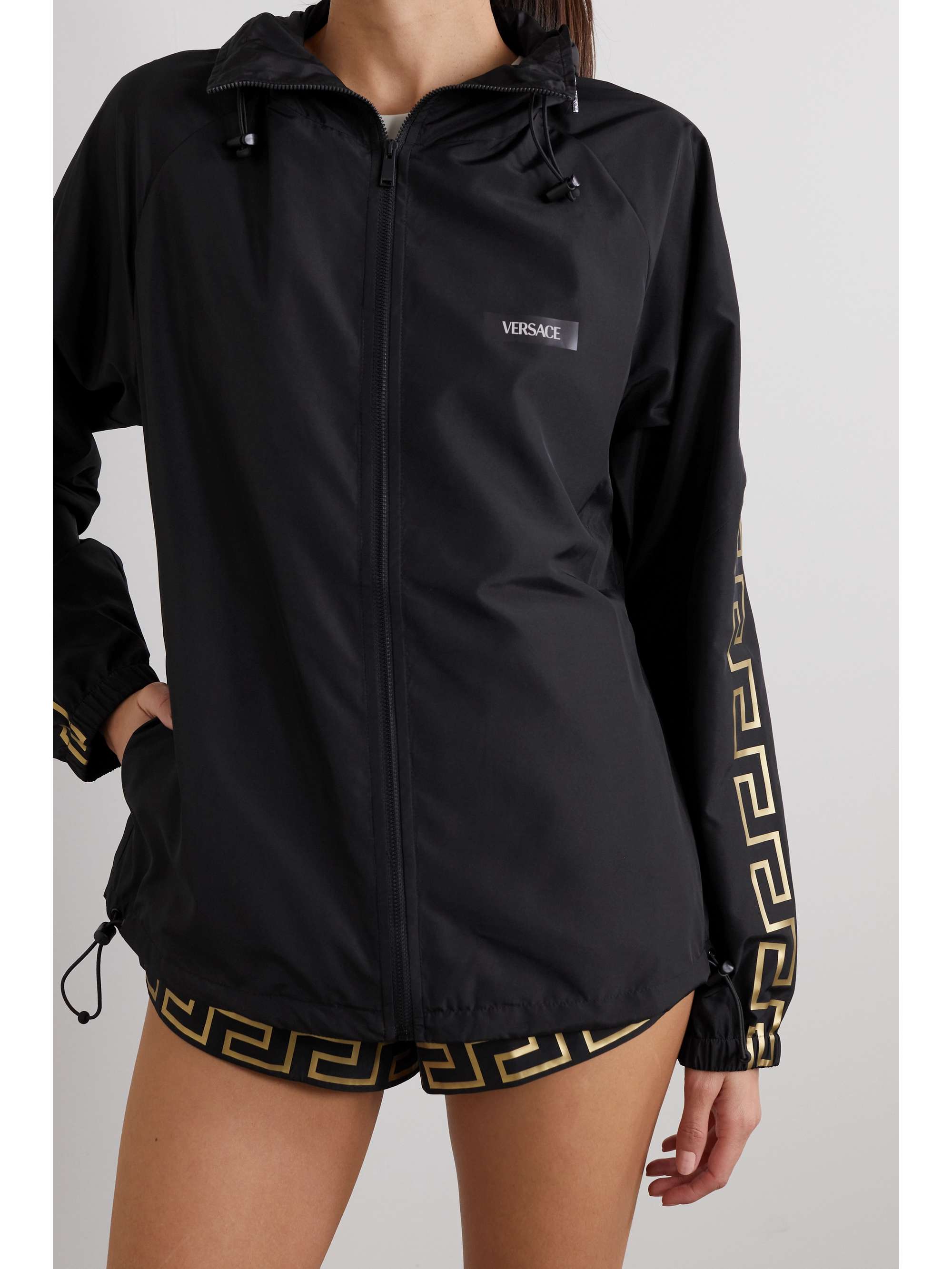 Black Printed shell hooded jacket 