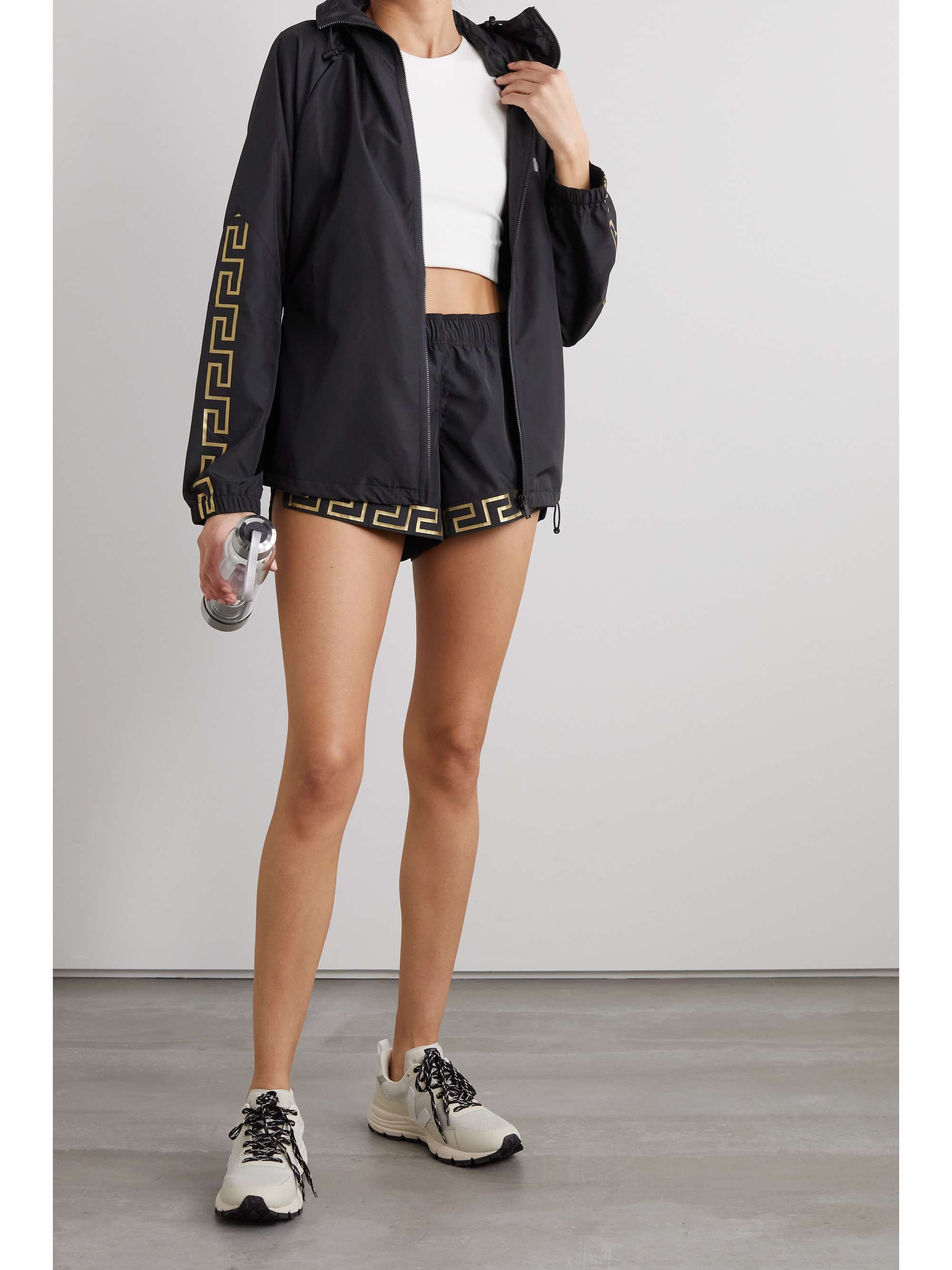 Black Printed shell hooded jacket 