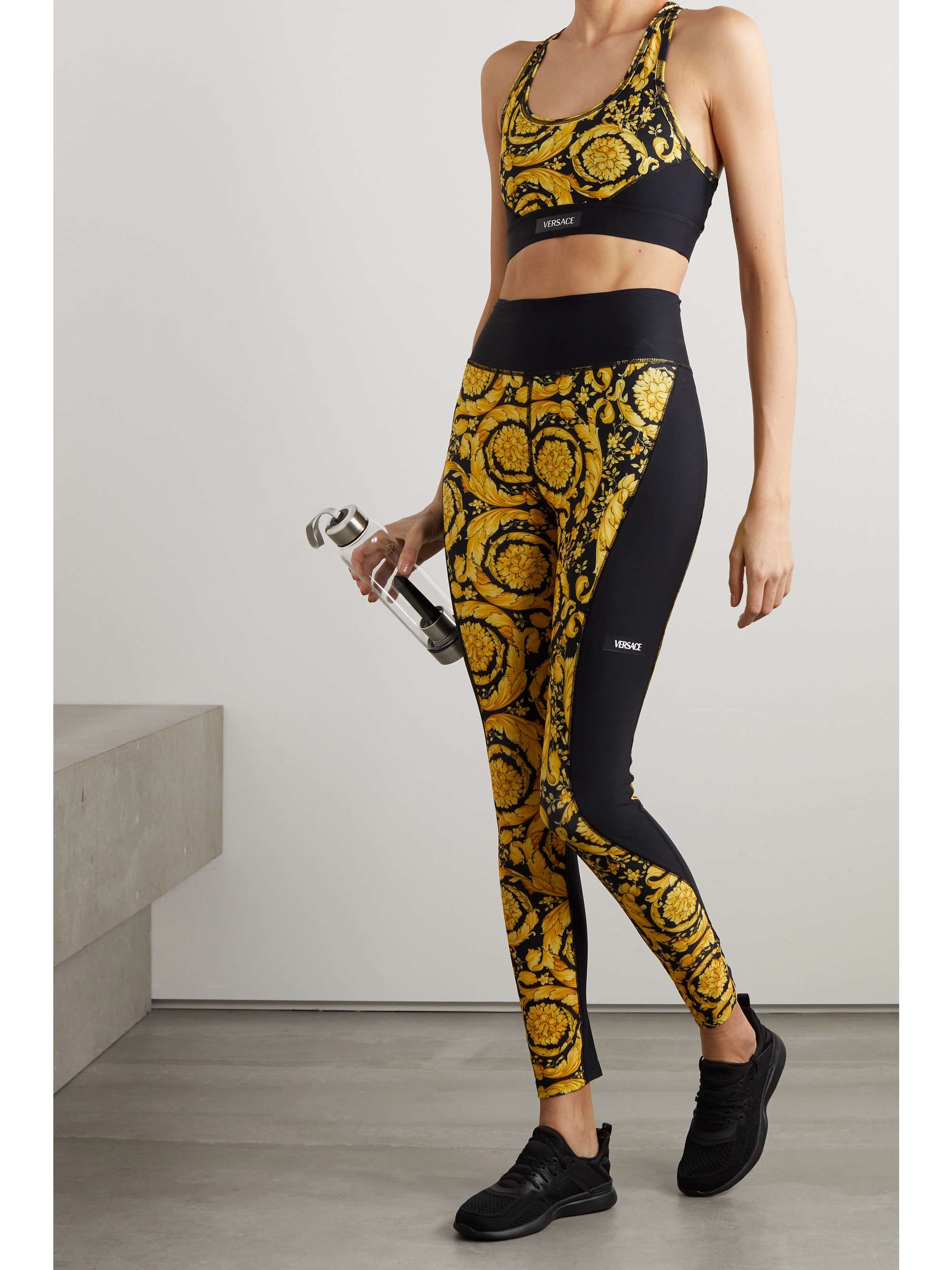 Paneled printed stretch sports bra