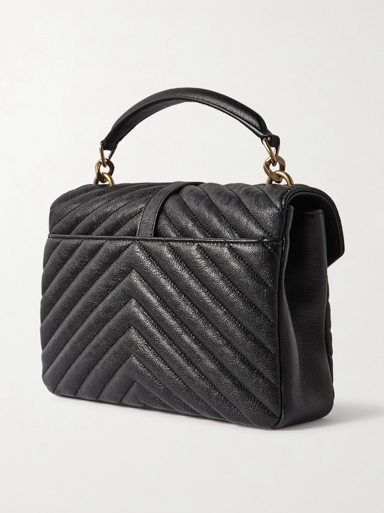 Saint Laurent College Medium Quilted Leather Tote In Black