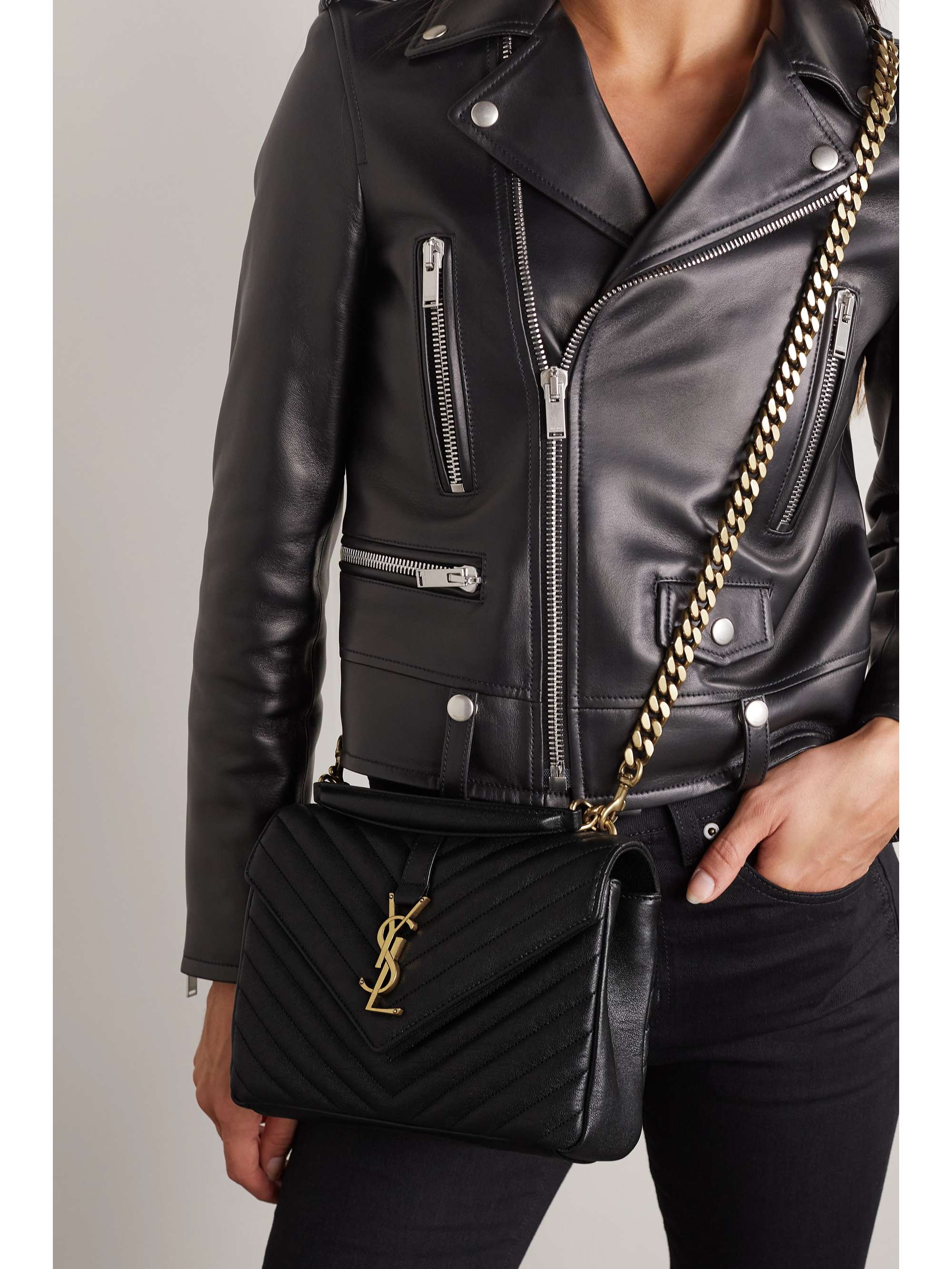SAINT LAURENT College medium quilted suede tote