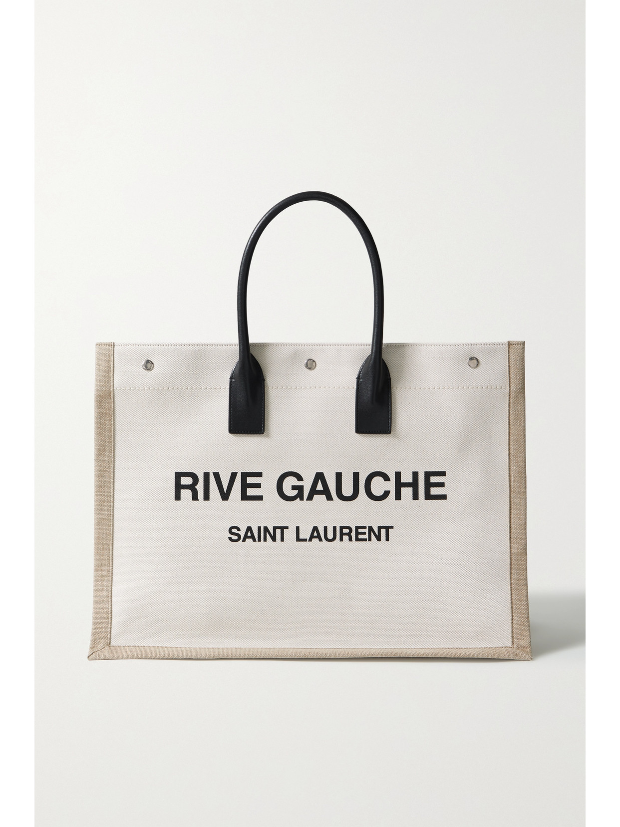 Shop Saint Laurent Rive Gauche Leather-trimmed Printed Canvas Tote In Off-white